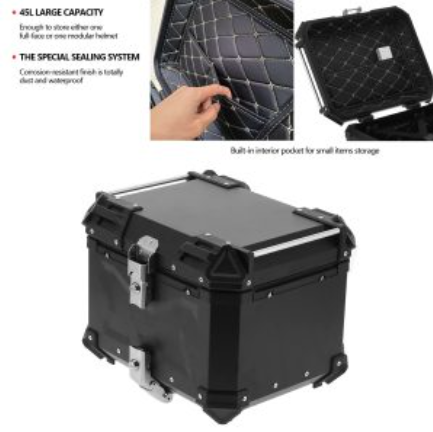 Universal Motorcycle Adventure Aluminum Top Box Black 45L Case Tail Box Luggage Fit Removeable Weather Control