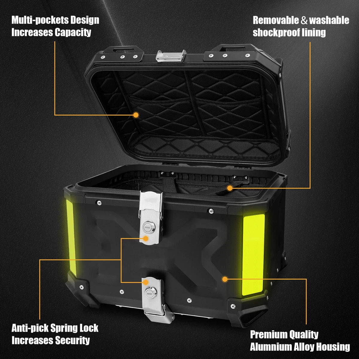 Universal Motorcycle Adventure Aluminum Top Box Black 45L Case Tail Box Luggage Fit Removeable Weather Control