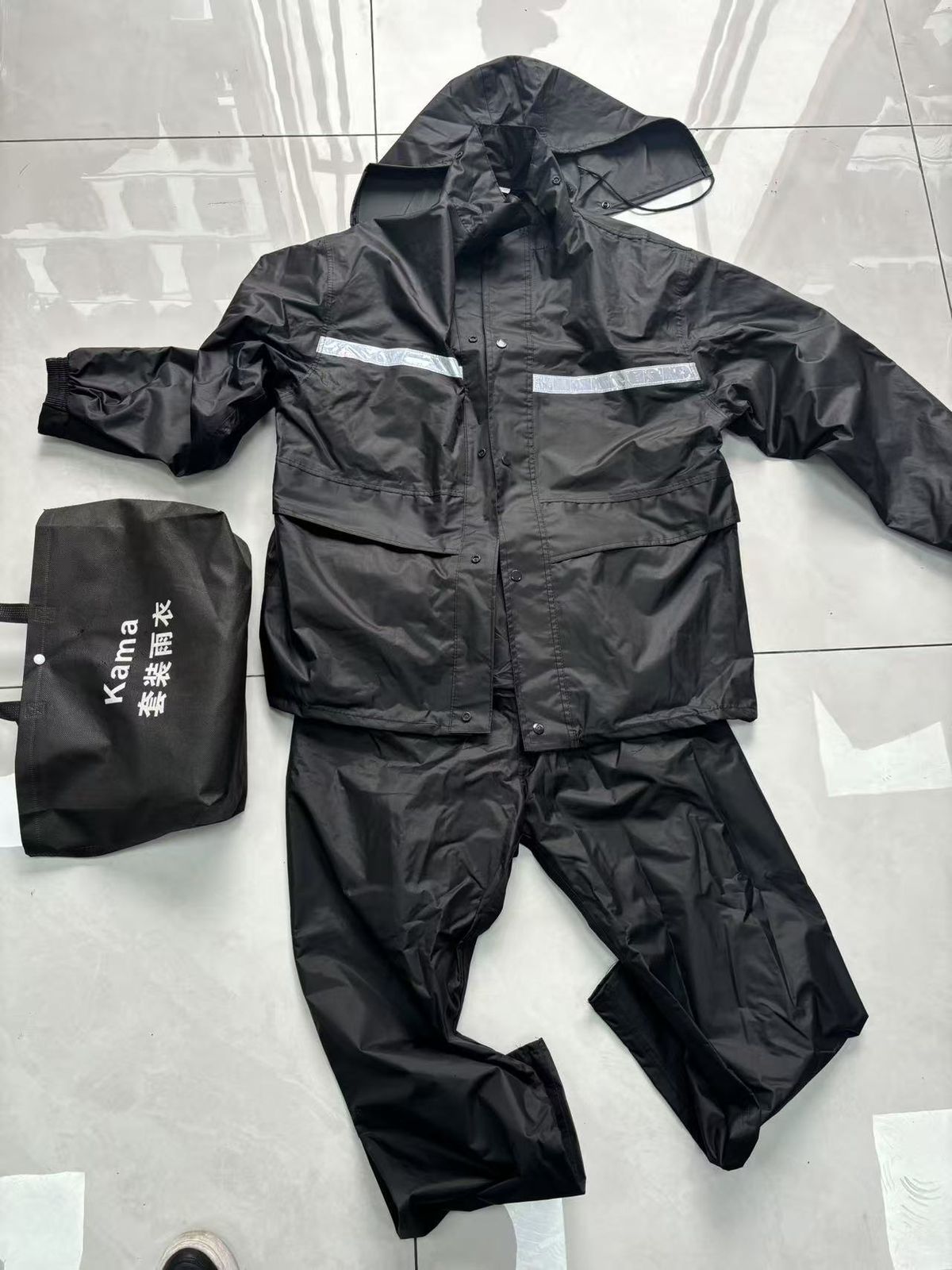 Rain suit waterproof coat reflective strips men cover hooded motorcycle