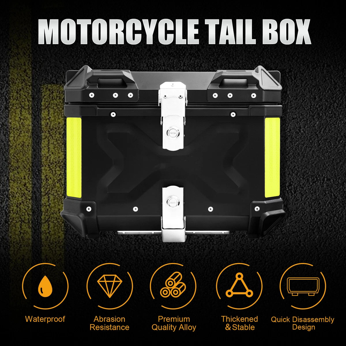 Universal Motorcycle Adventure Aluminum Top Box Black 45L Case Tail Box Luggage Fit Removeable Weather Control