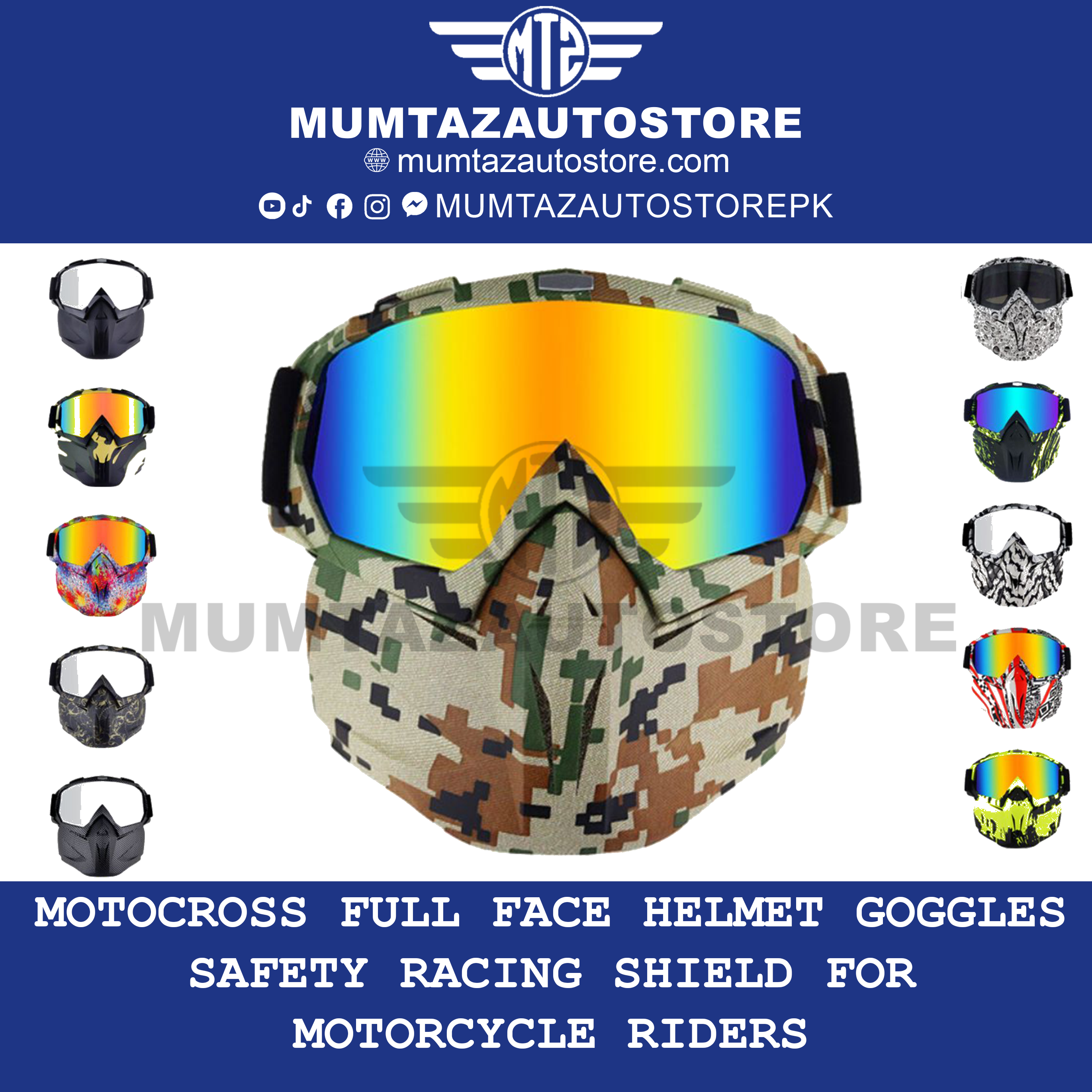Motocross Full Face Helmet Goggles – Safety Racing Shield for Motorcycle Riders