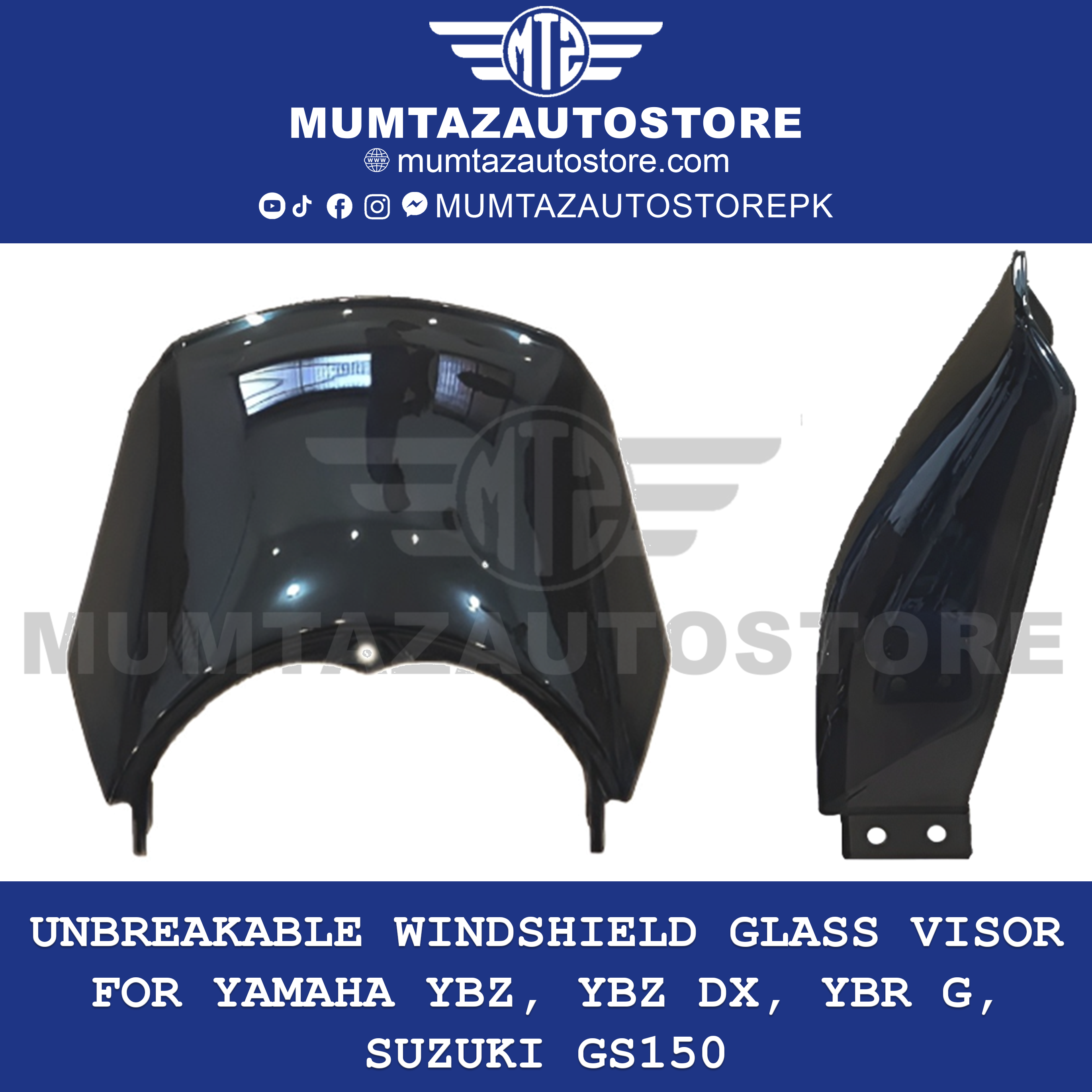 Unbreakable Windshield Glass Visor for Yamaha YBZ, YBZ DX, YBR G, Suzuki GS150