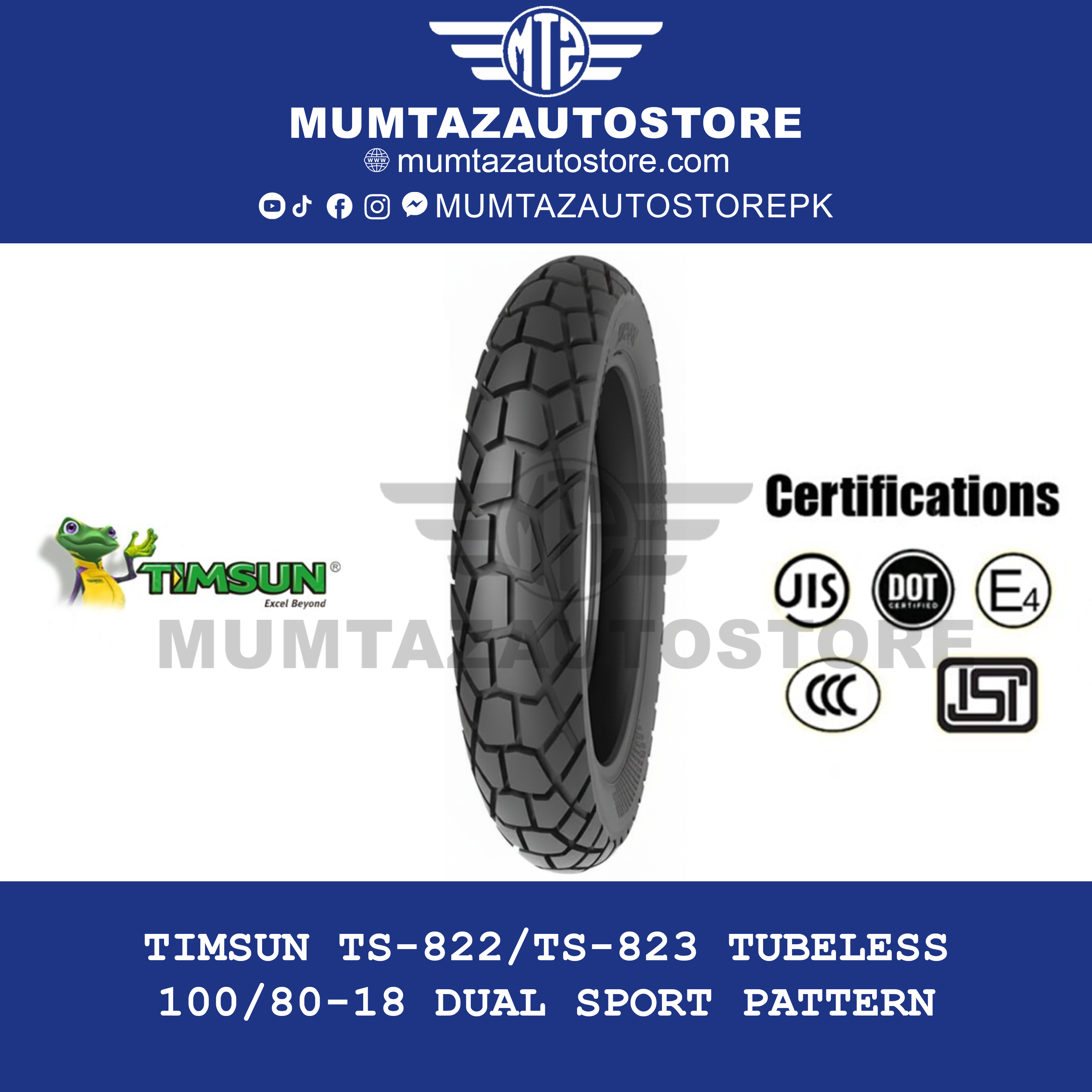 Timsun TS-822 100/80-18 Dual Sport Pattern