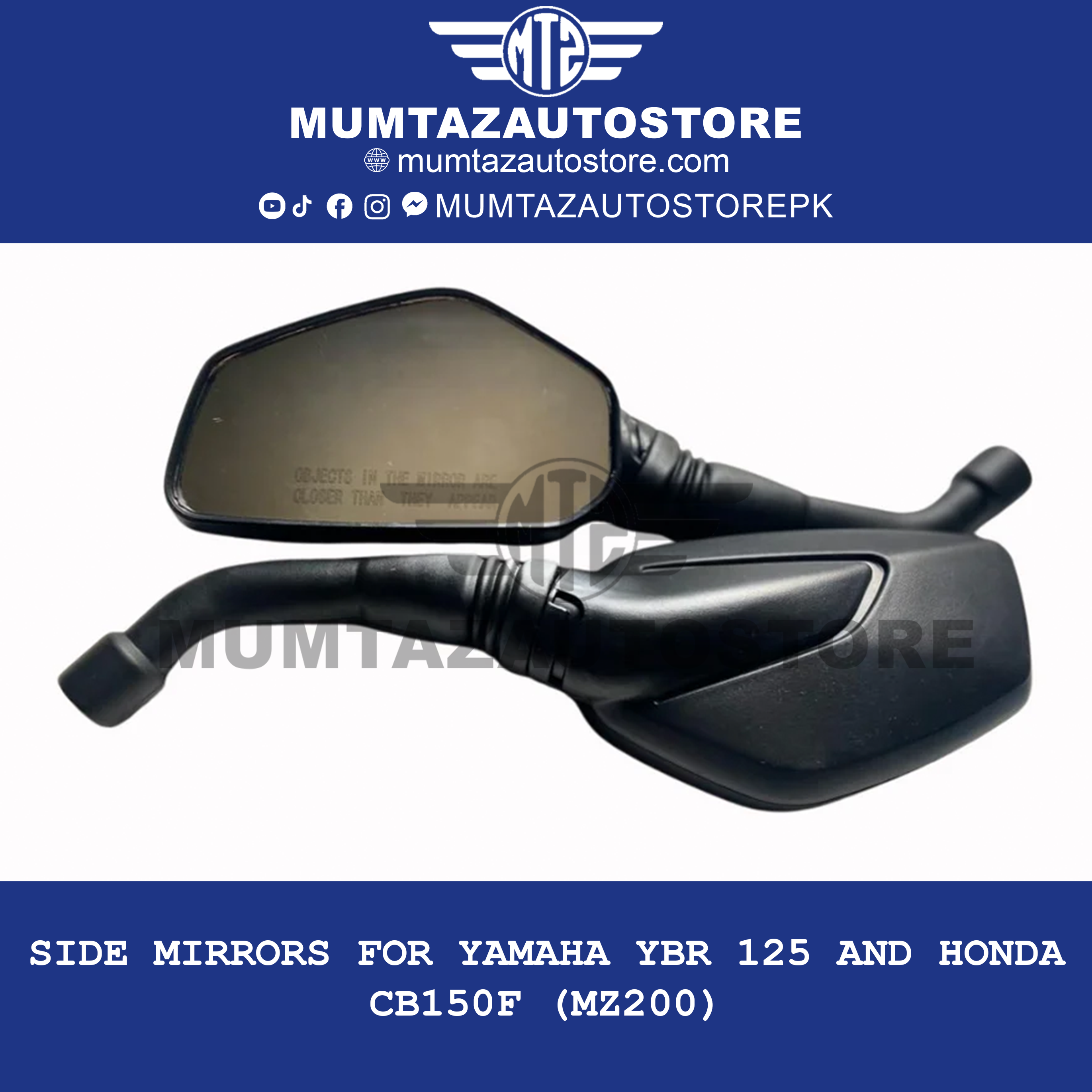 Side Mirrors for Yamaha YBR 125 and Honda CB150F (MZ200)