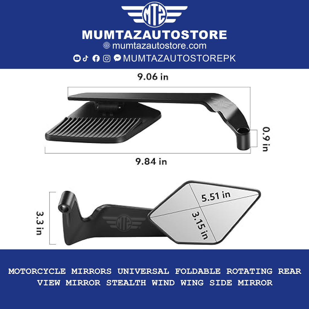 Side View Mirrors H3353-V5 – Kawasaki H2 Wing Style Rear Mirror – CNC Machined – Motorcycle