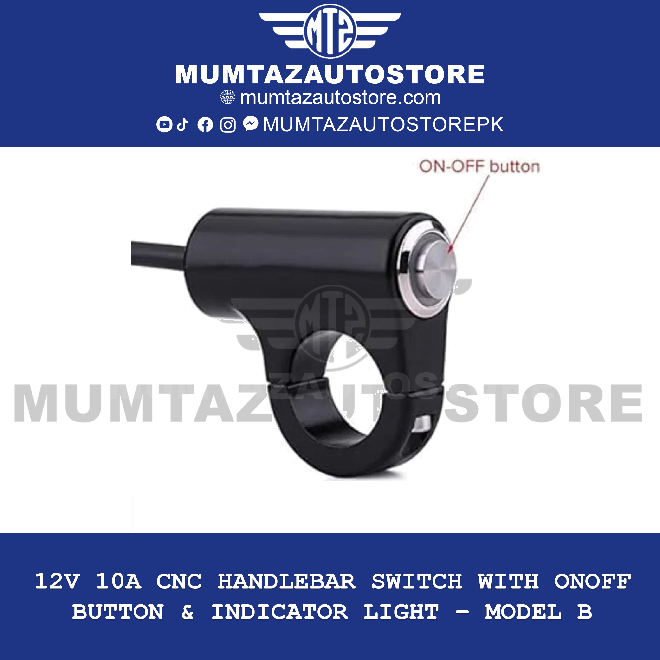 12V 10A CNC Handlebar Switch with ONOFF Button & Indicator Light – Model B