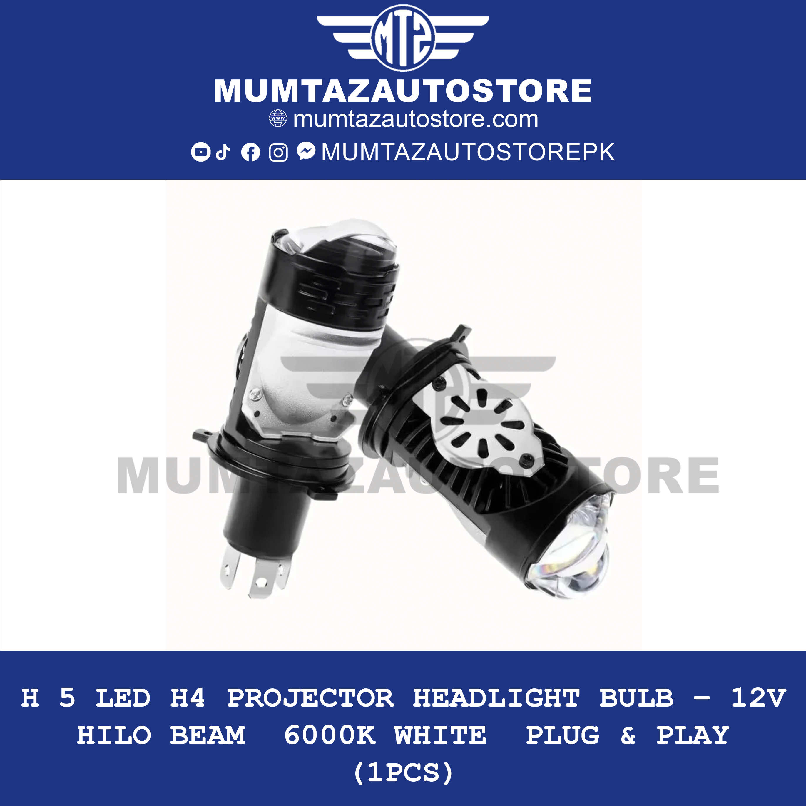 H50 LED H4 Projector Headlight Bulb – 12V Hi/Lo Beam | 6000K White | Plug & Play (1pcs)