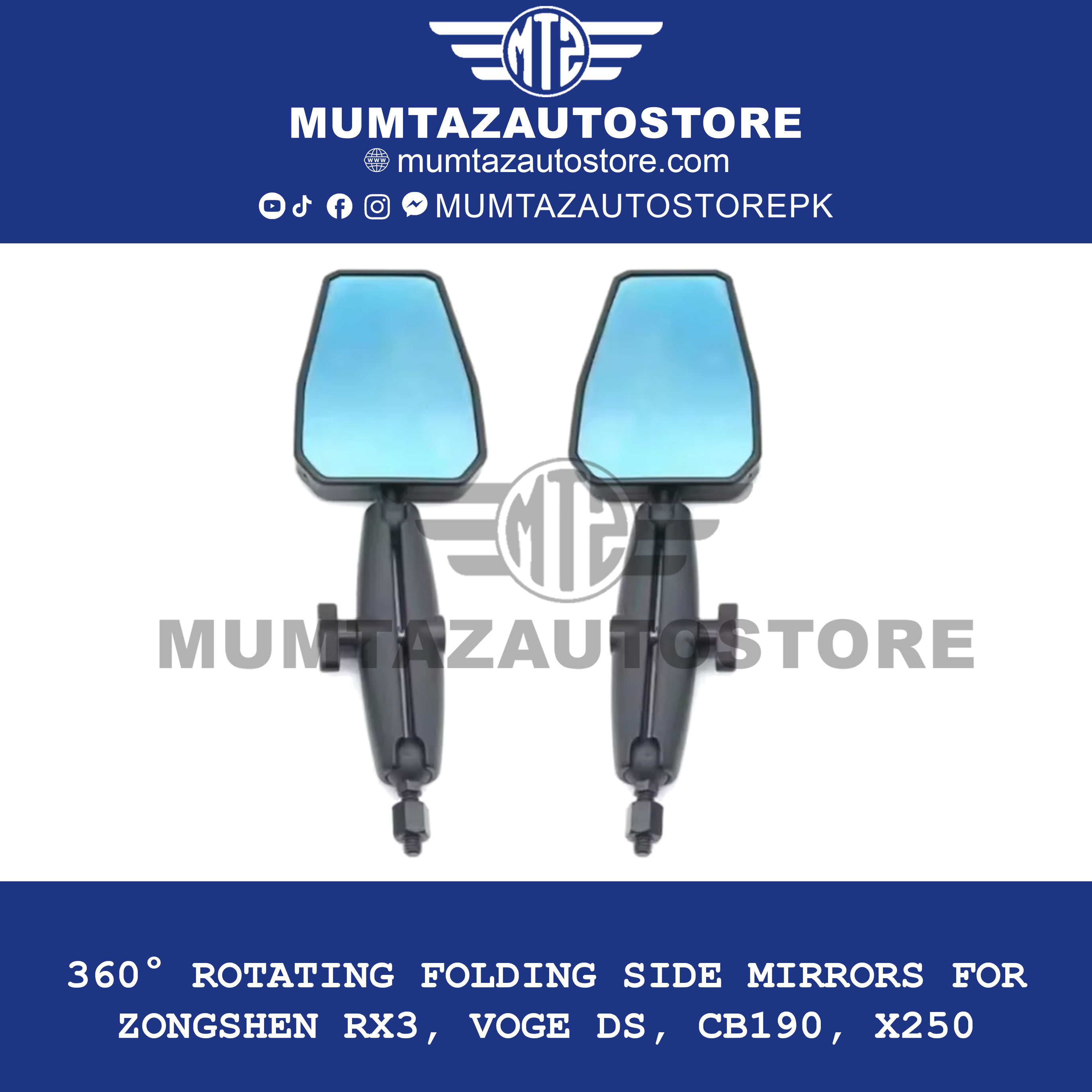 360° Rotating Folding Side Mirrors for Zongshen RX3, Voge DS, CB190, X250