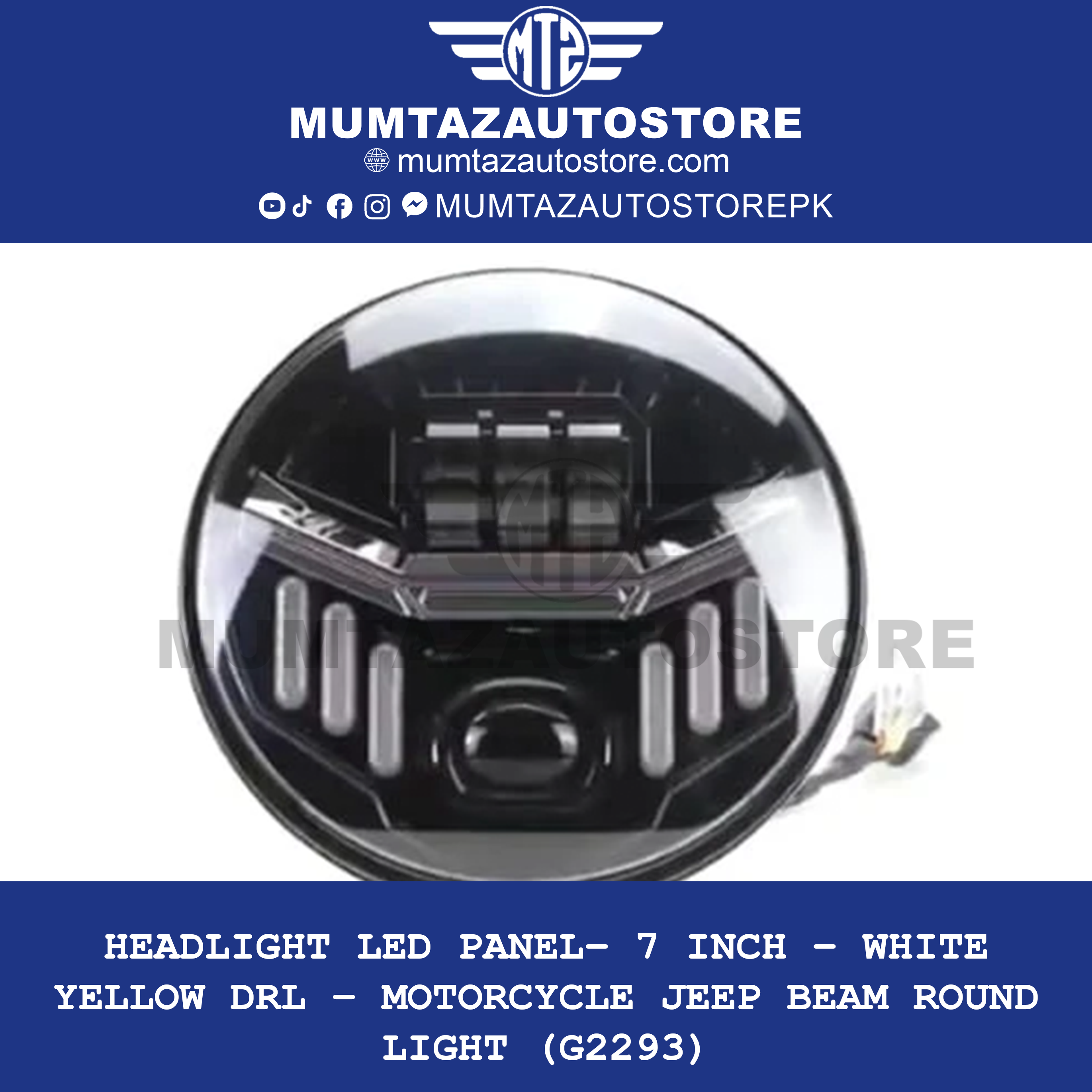 Headlight LED Panel– 7 Inch – White Yellow DRL – Motorcycle Jeep Beam Round Light (G2293)