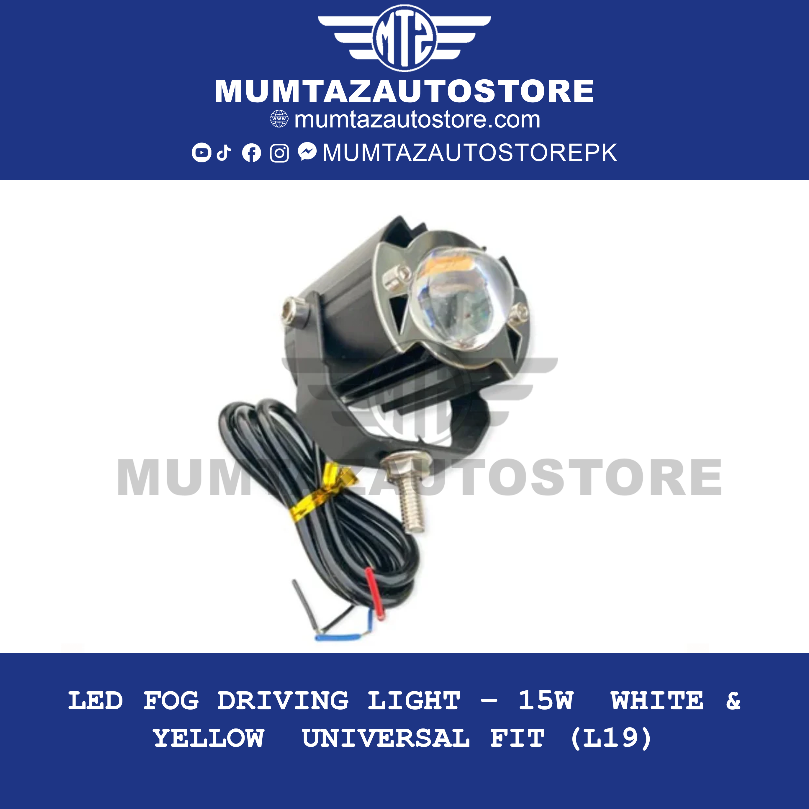 LED Fog Driving Light – 15W | White & Yellow | Universal Fit (L19)