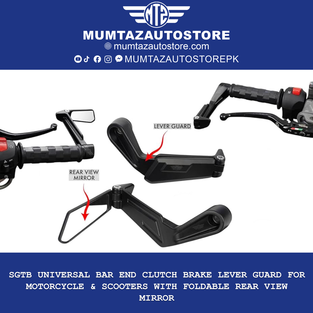 SGTB Universal Bar End Clutch Brake Lever Guard for Motorcycle & Scooters with Foldable Rear View Mirror