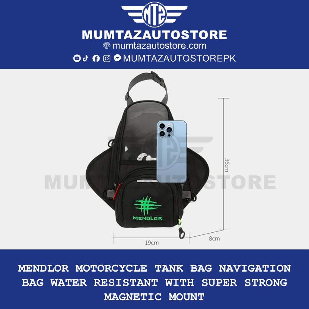 MENDLOR Motorcycle Tank Bag Navigation Bag Water Resistant with Super Strong Magnetic Mount Black Big 14.1"L x 7.48"W x 3.15"H 4L