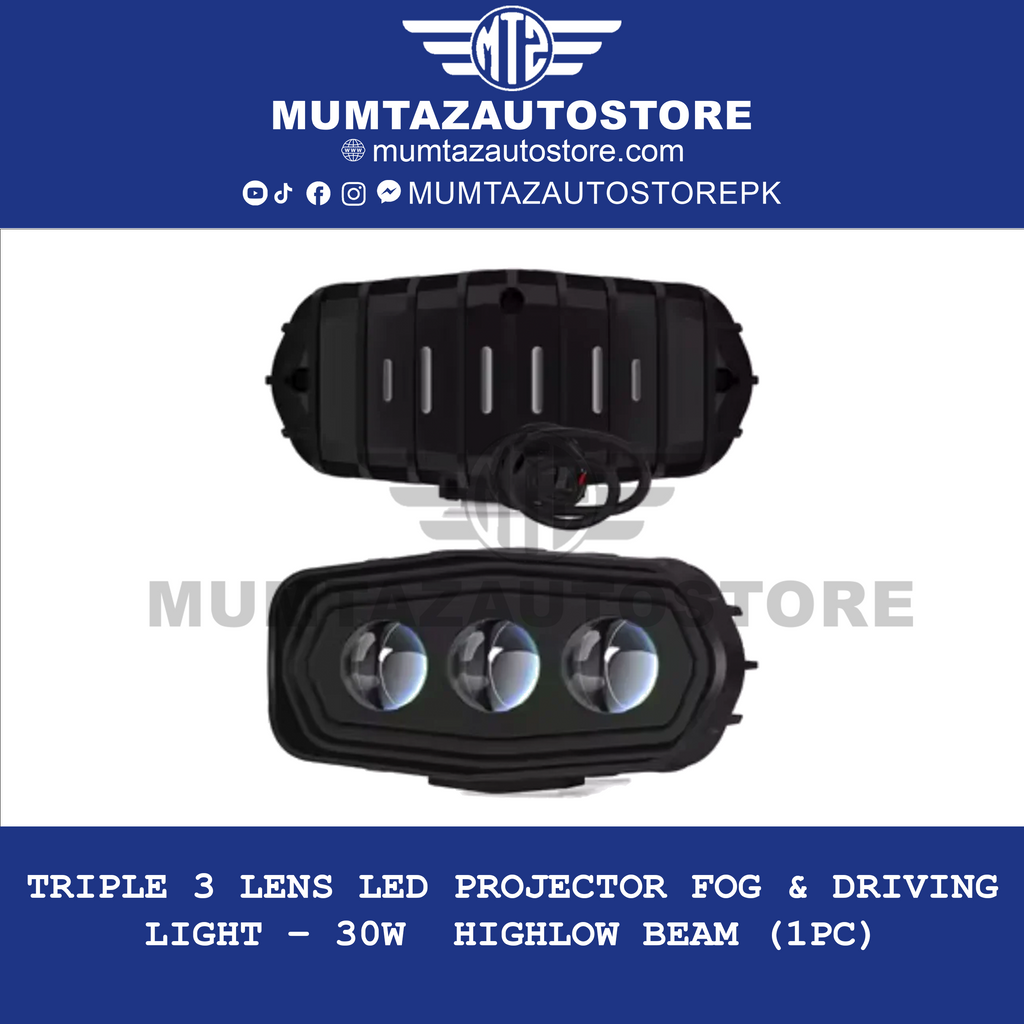 Triple 3 Lens LED Projector Fog & Driving Light – 30W | High/Low Beam (1pc)