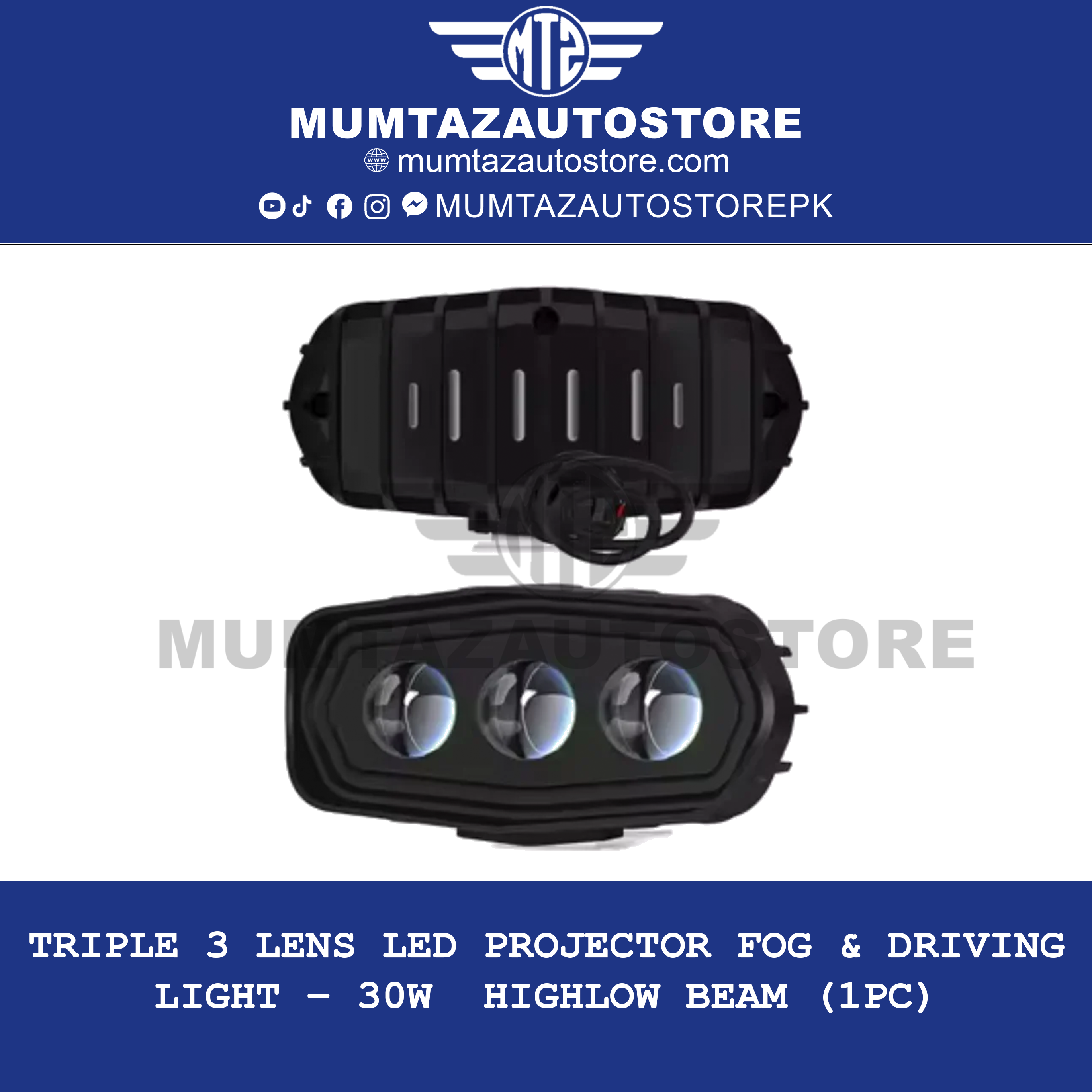 Triple 3 Lens LED Projector Fog & Driving Light – 30W | High/Low Beam (1pc)