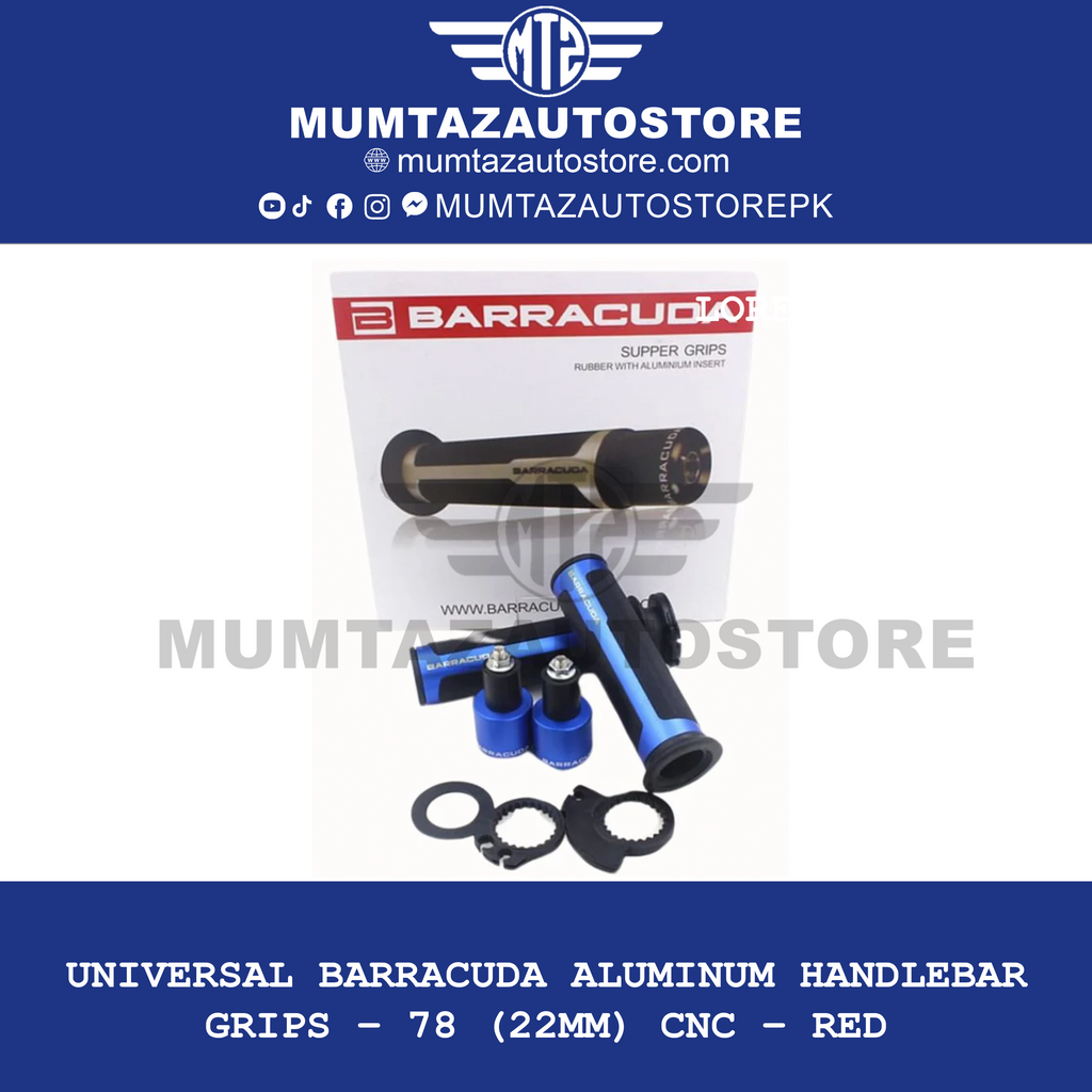 Universal BARRACUDA Aluminum Handlebar Grips – 7/8" (22mm) CNC – RED