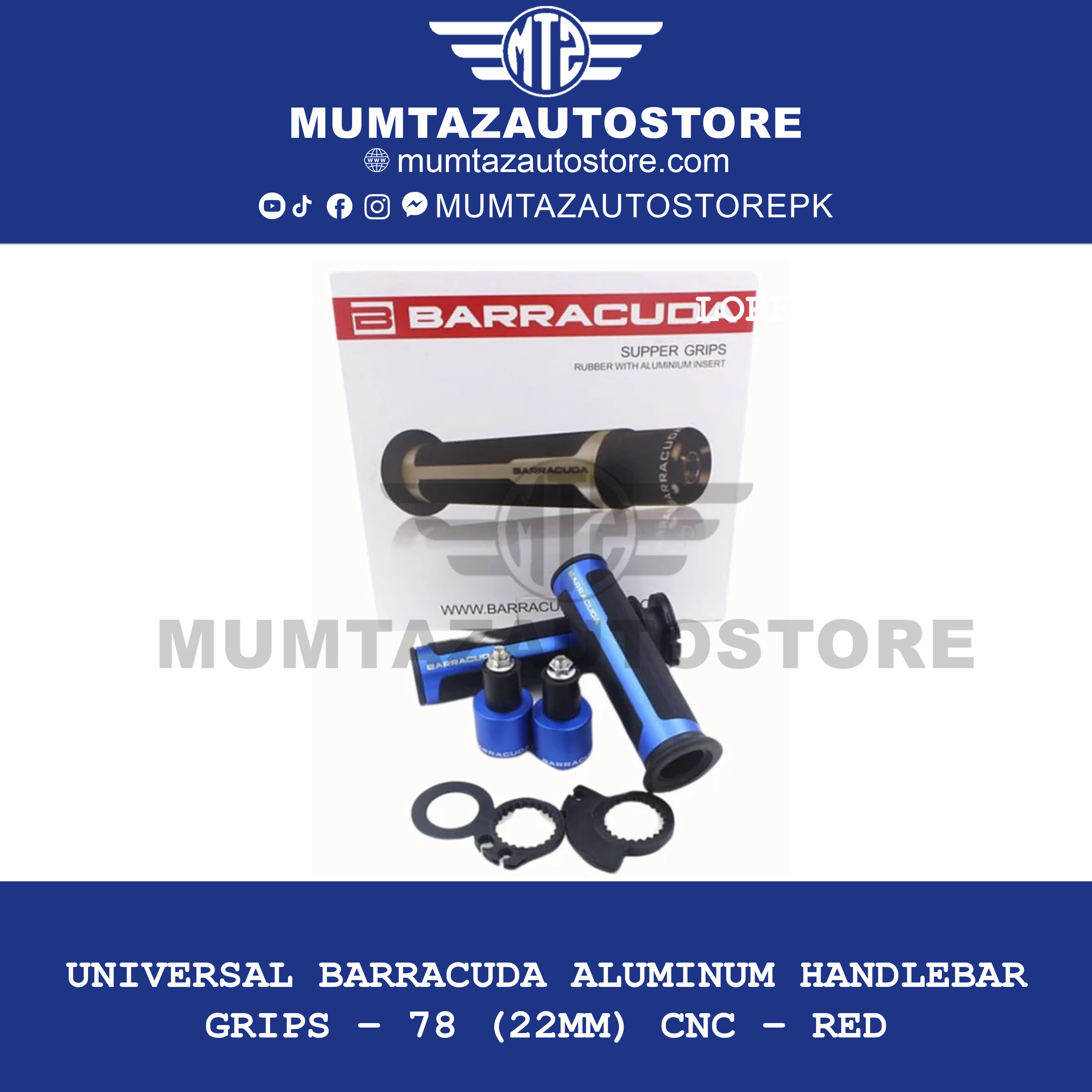 Universal BARRACUDA Aluminum Handlebar Grips – 7/8" (22mm) CNC – RED