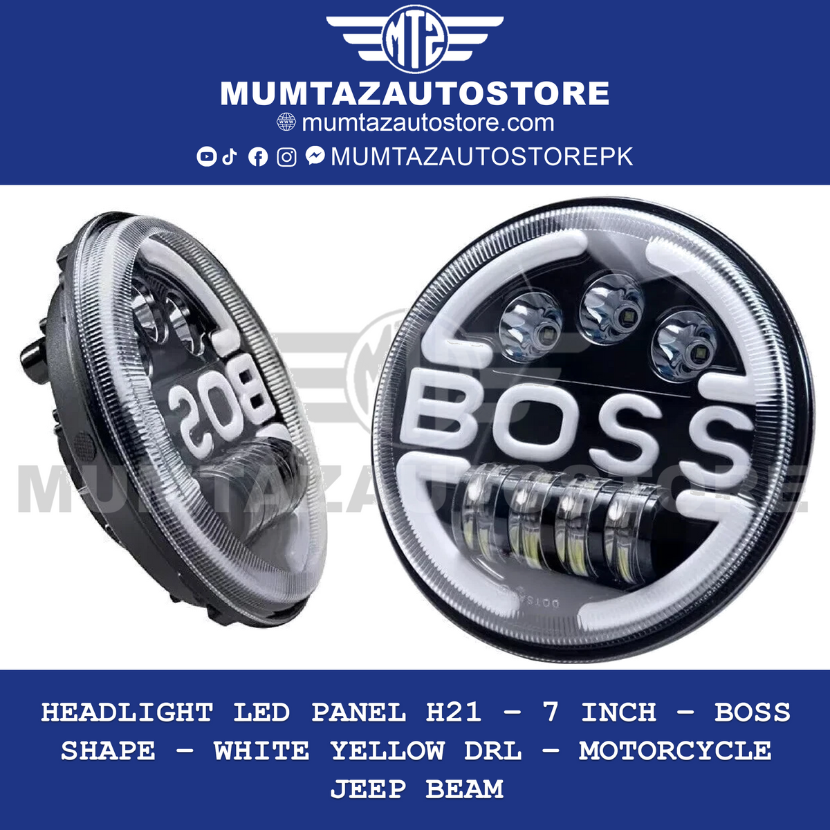 Headlight LED Panel H21 – 7 Inch – BOSS Shape – White Yellow DRL – Mot ...