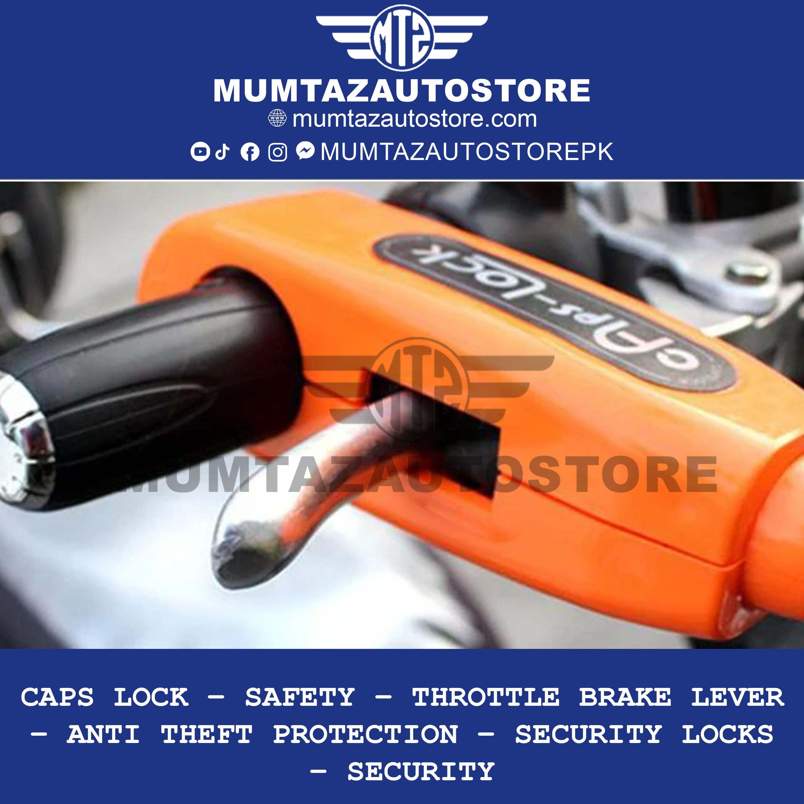 Caps Lock – Safety – Throttle Brake Lever – Anti Theft Protection – Security Locks – Security