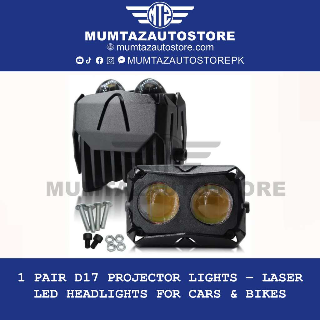 1 Pair D17 Projector Lights – Laser LED Headlights for Cars & Bikes
