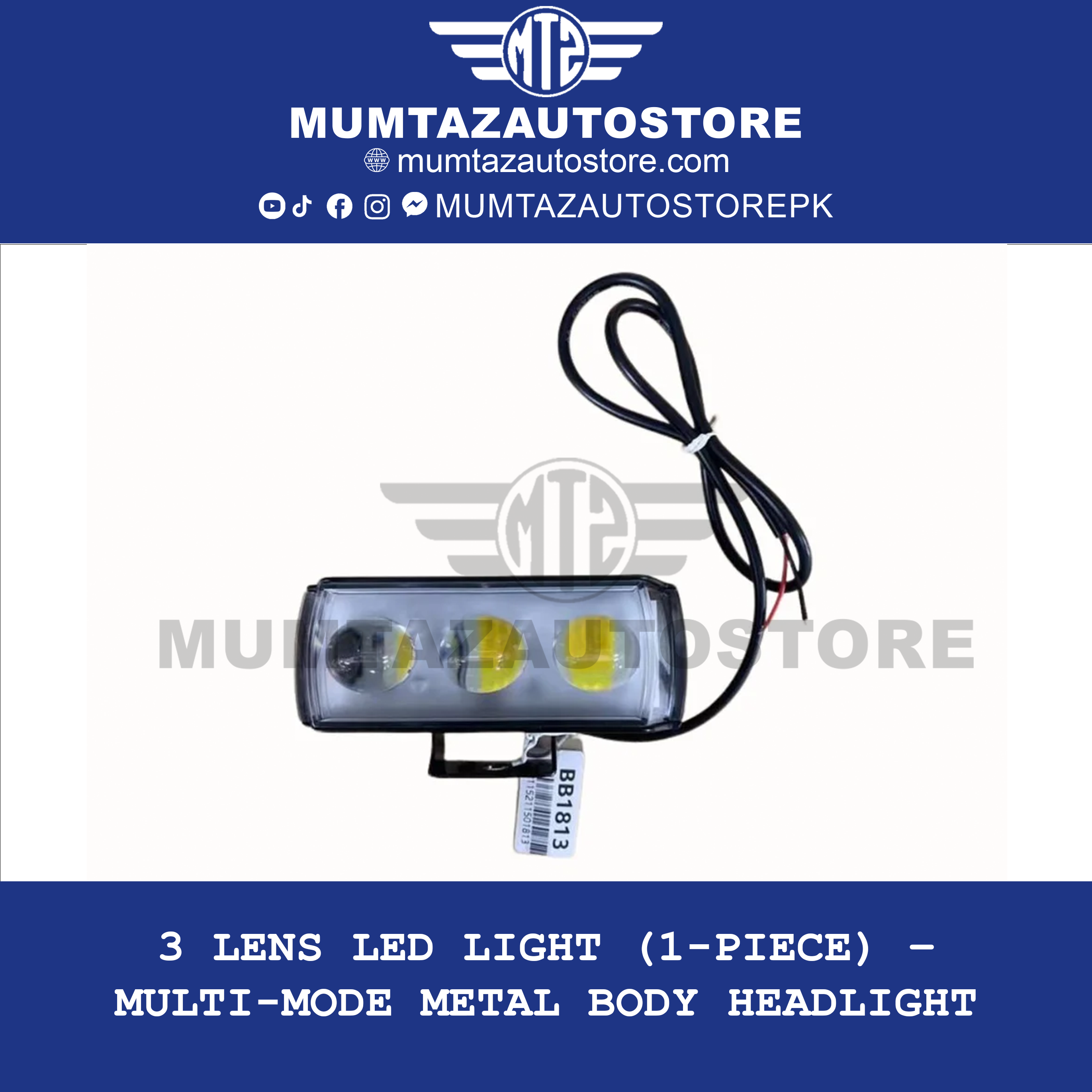 3 Lens LED Light (1-Piece) – Multi-Mode Metal Body Headlight