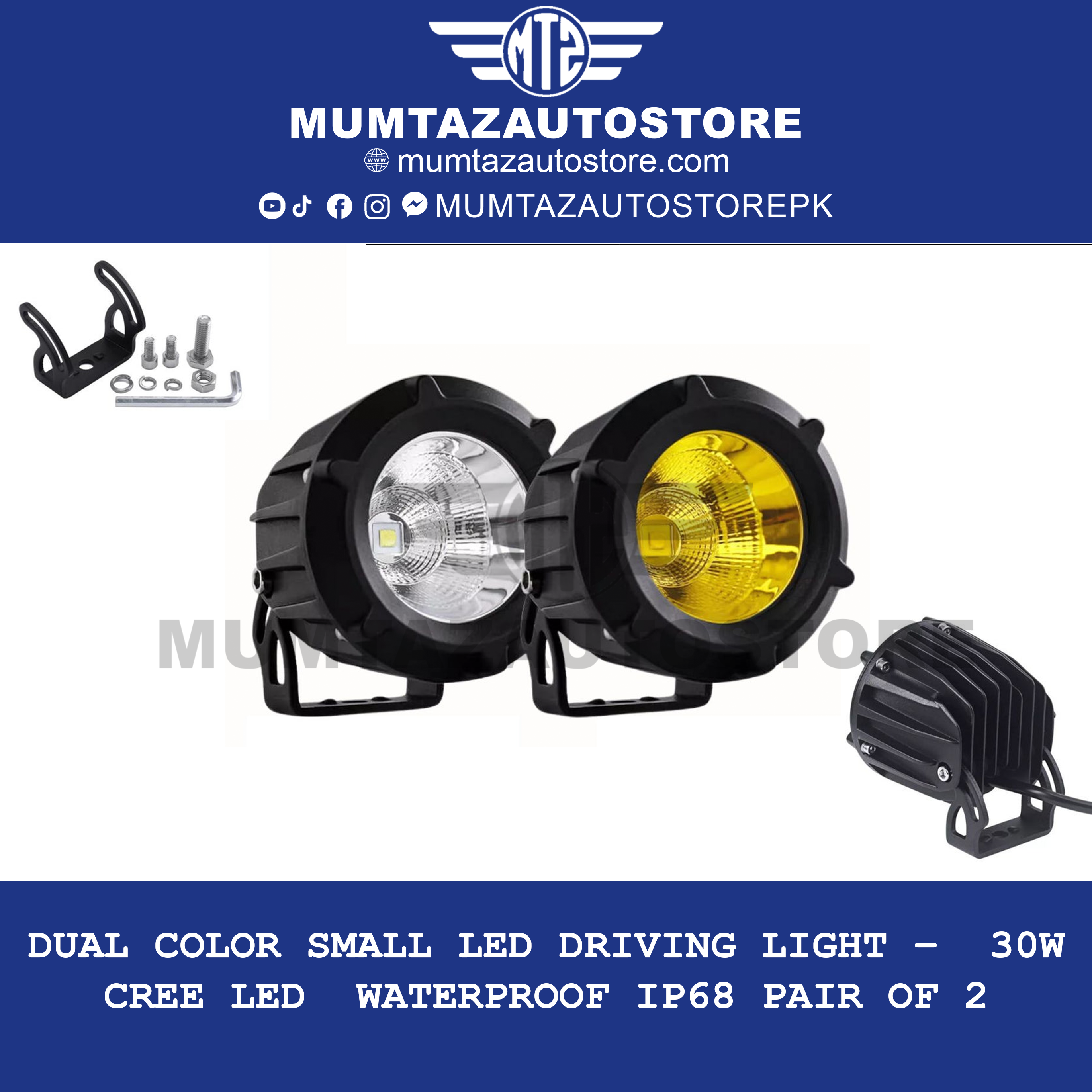Dual Color Small LED Driving Light – | 30W CREE LED | Waterproof IP68 Pair of 2