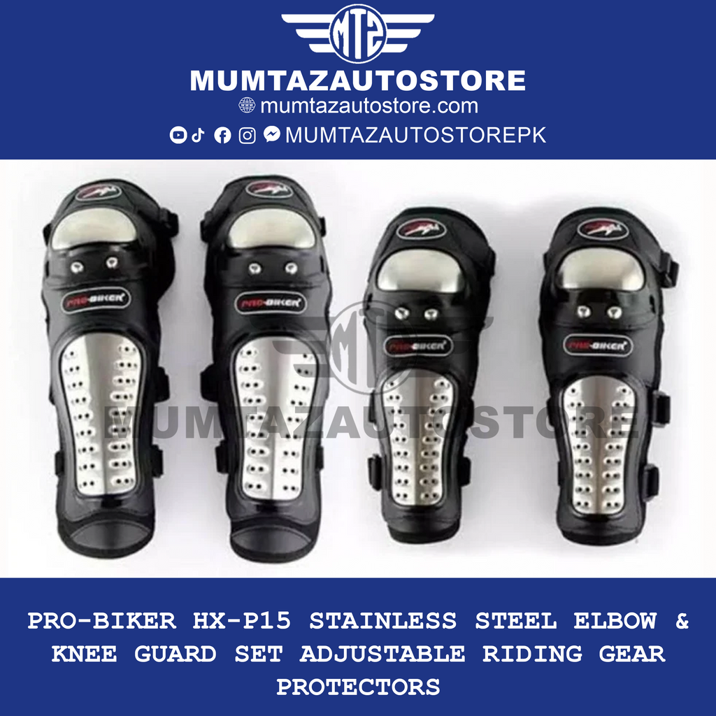 Pro-Biker HX-P15 Stainless Steel Elbow & Knee Guard Set  Adjustable Riding Gear Protectors