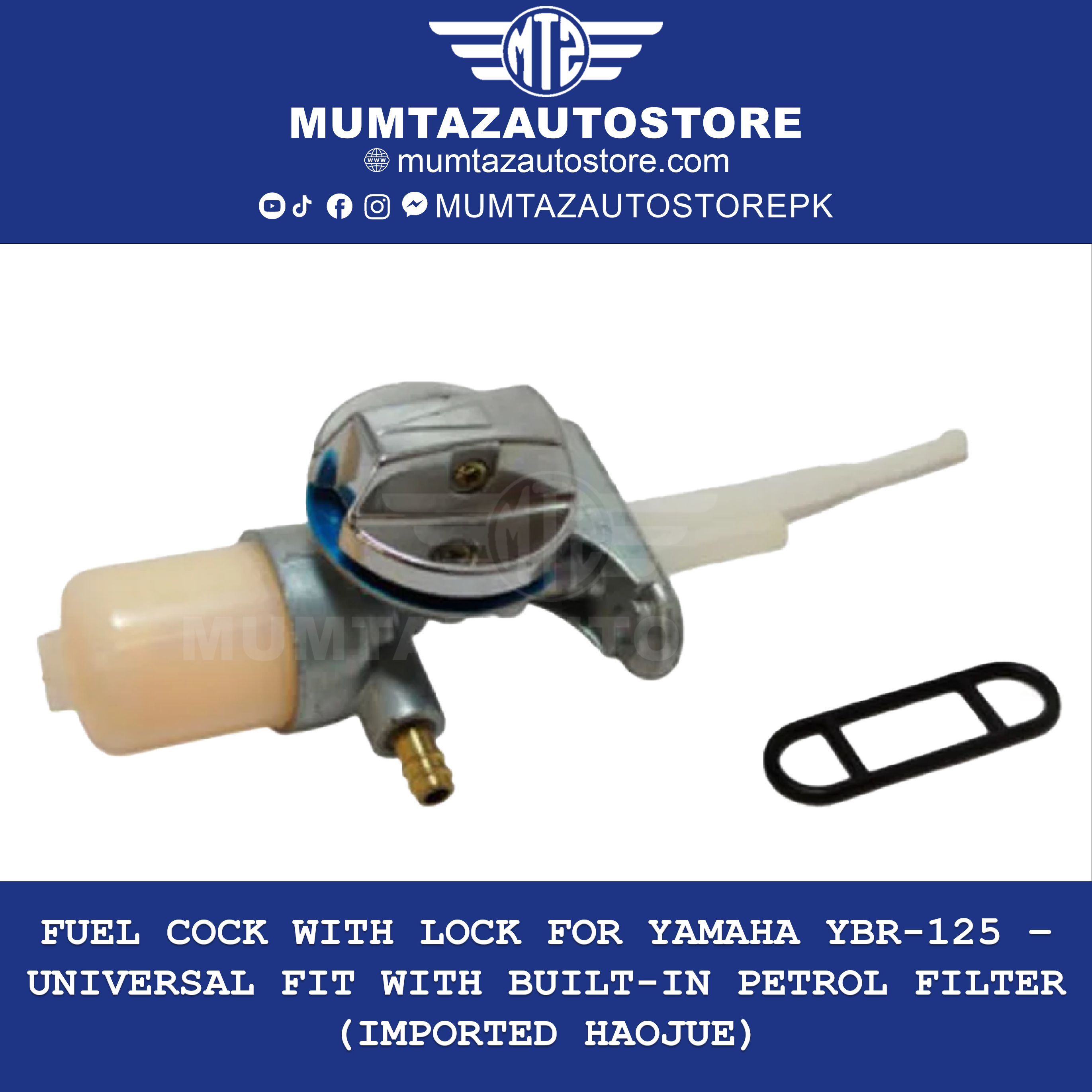 Fuel Cock with Lock for Yamaha YBR-125 – Universal Fit with Built-In Petrol Filter (Imported Haojue)
