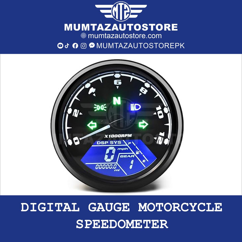 Digital Gauge Motorcycle Speedometer/Tachometer/Odometer MPH KM/H Universal with Multi-Function Indicator Light Display Black