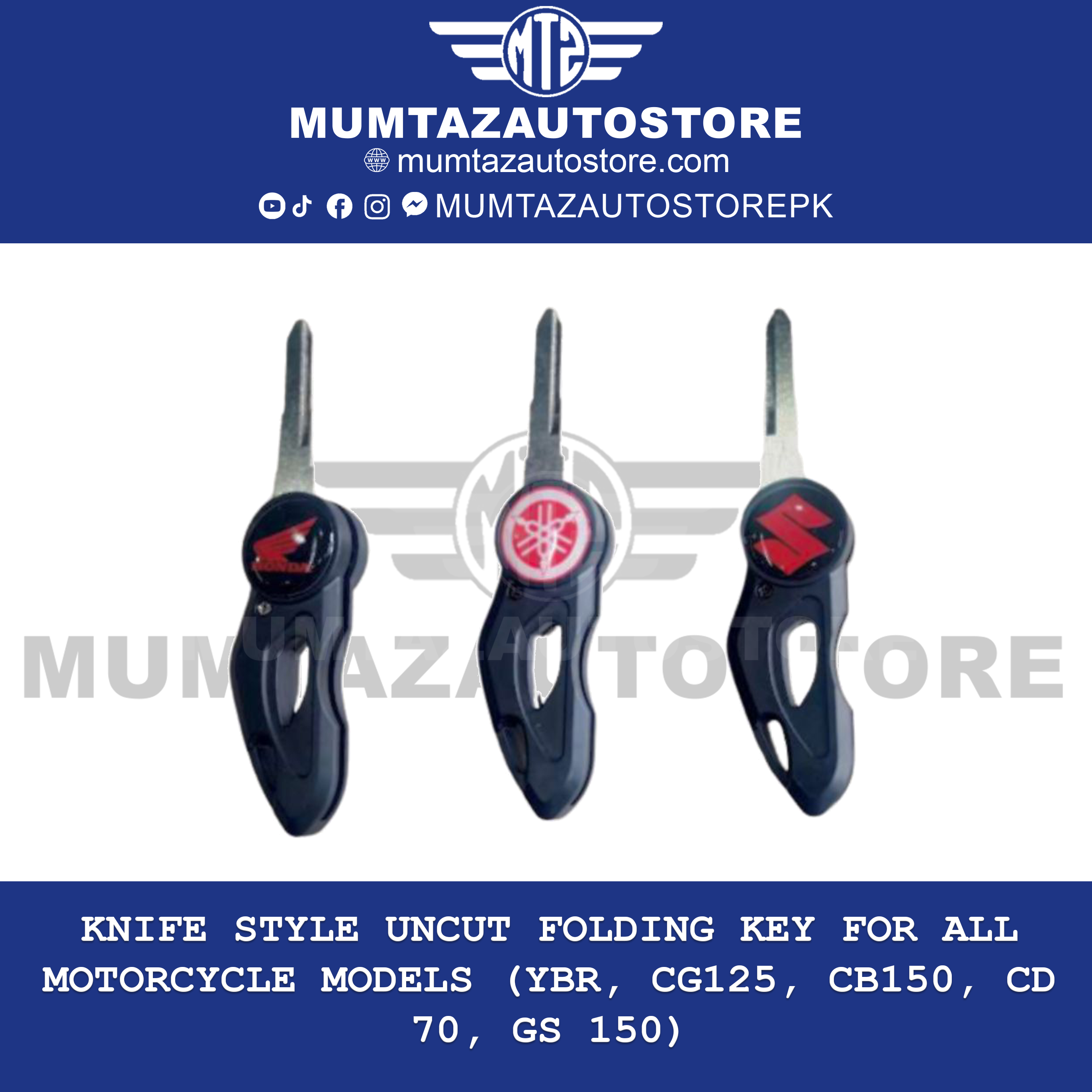 Knife Style Uncut Folding Key for All Motorcycle Models (YBR, CG125, CB150, CD 70, GS 150)