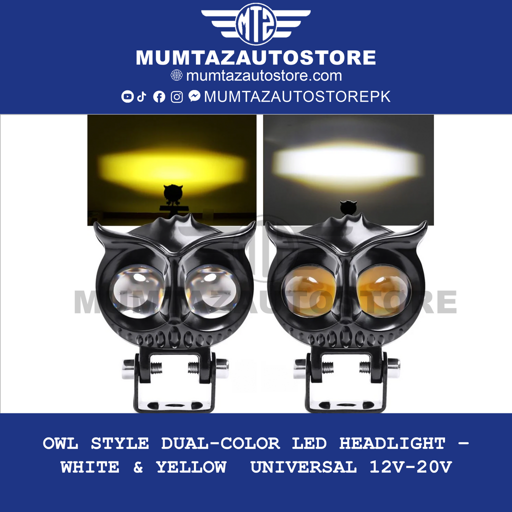 Owl Style Dual-Color LED Headlight – White & Yellow | Universal 12V-20V