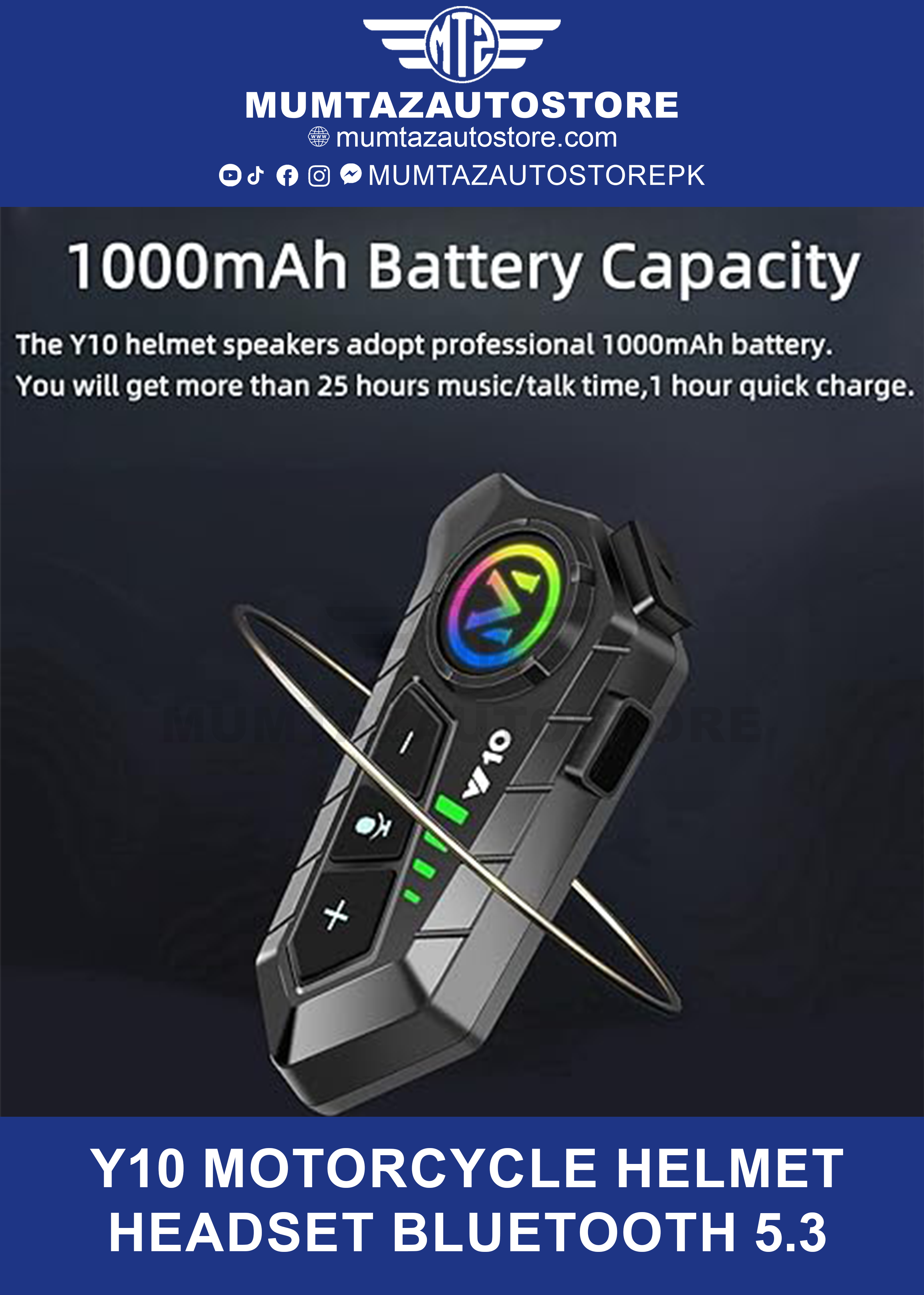 Y10 Motorcycle Helmet Headset Bluetooth 5.3 Motorcycle Wireless Hands-free Talking Headset Waterproof Motorcycle Earphone (Hard Mic)