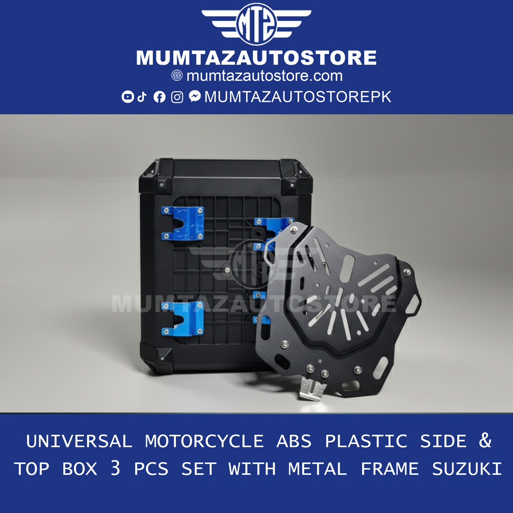 Universal Motorcycle ABS Plastic Side & Top Box Set (3 PCS) with Metal Frame