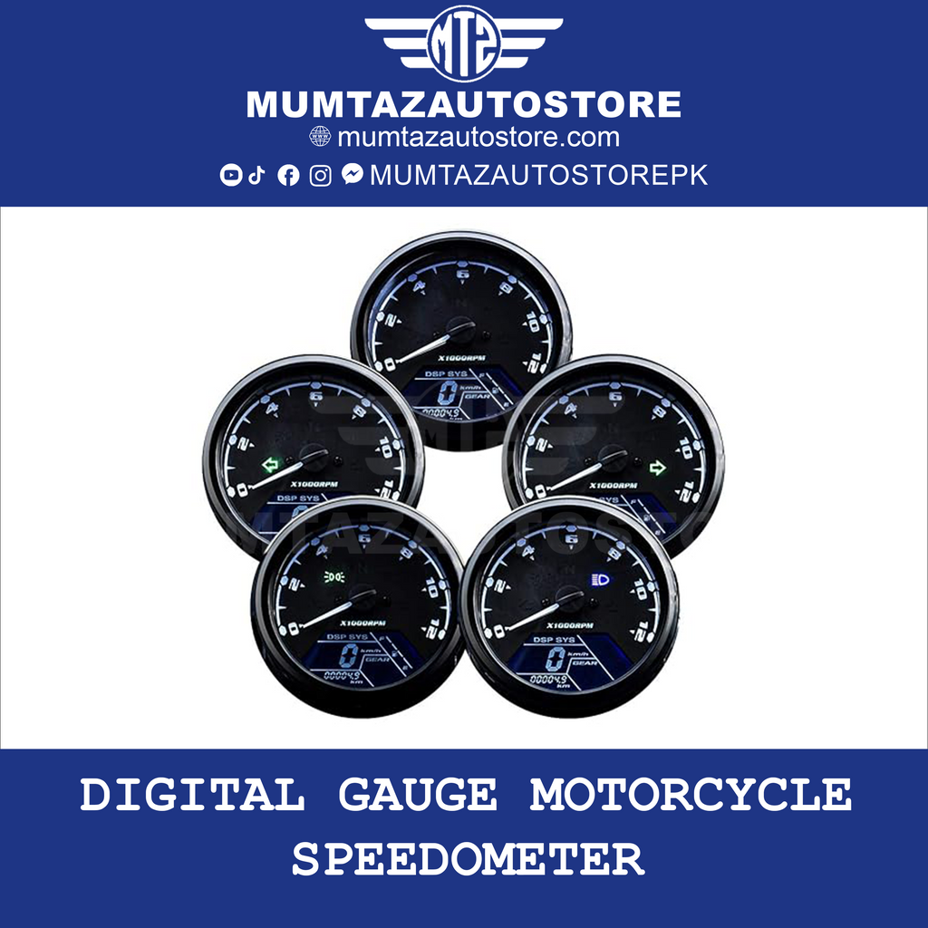 Digital Gauge Motorcycle Speedometer/Tachometer/Odometer MPH KM/H Universal with Multi-Function Indicator Light Display Black