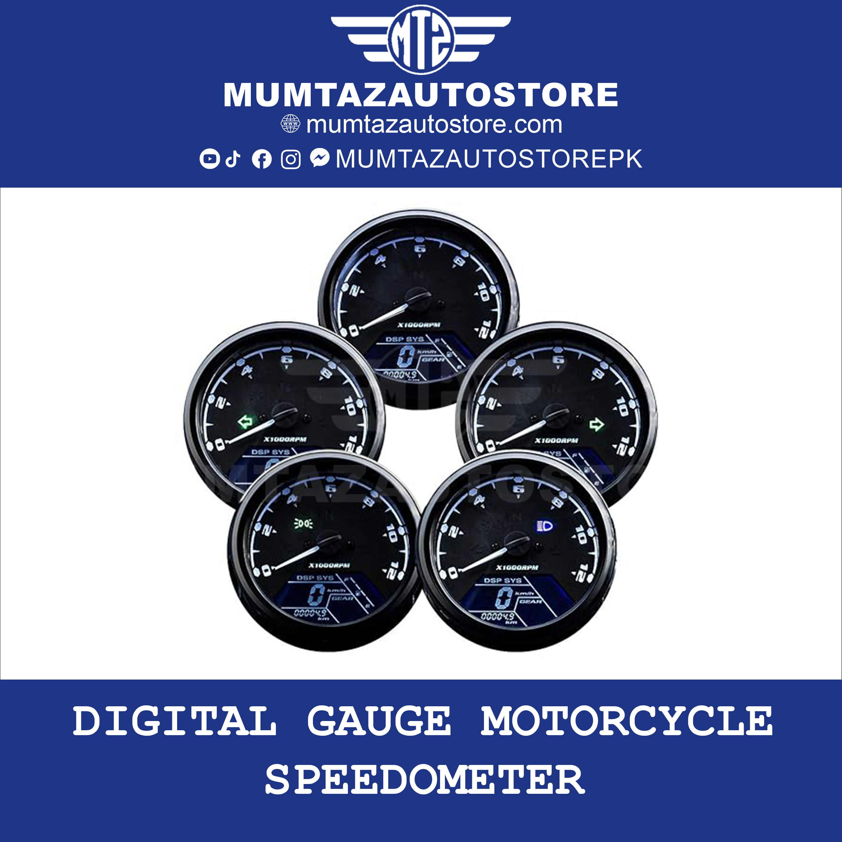 Digital Gauge Motorcycle Speedometer/Tachometer/Odometer MPH KM/H Universal with Multi-Function Indicator Light Display Black