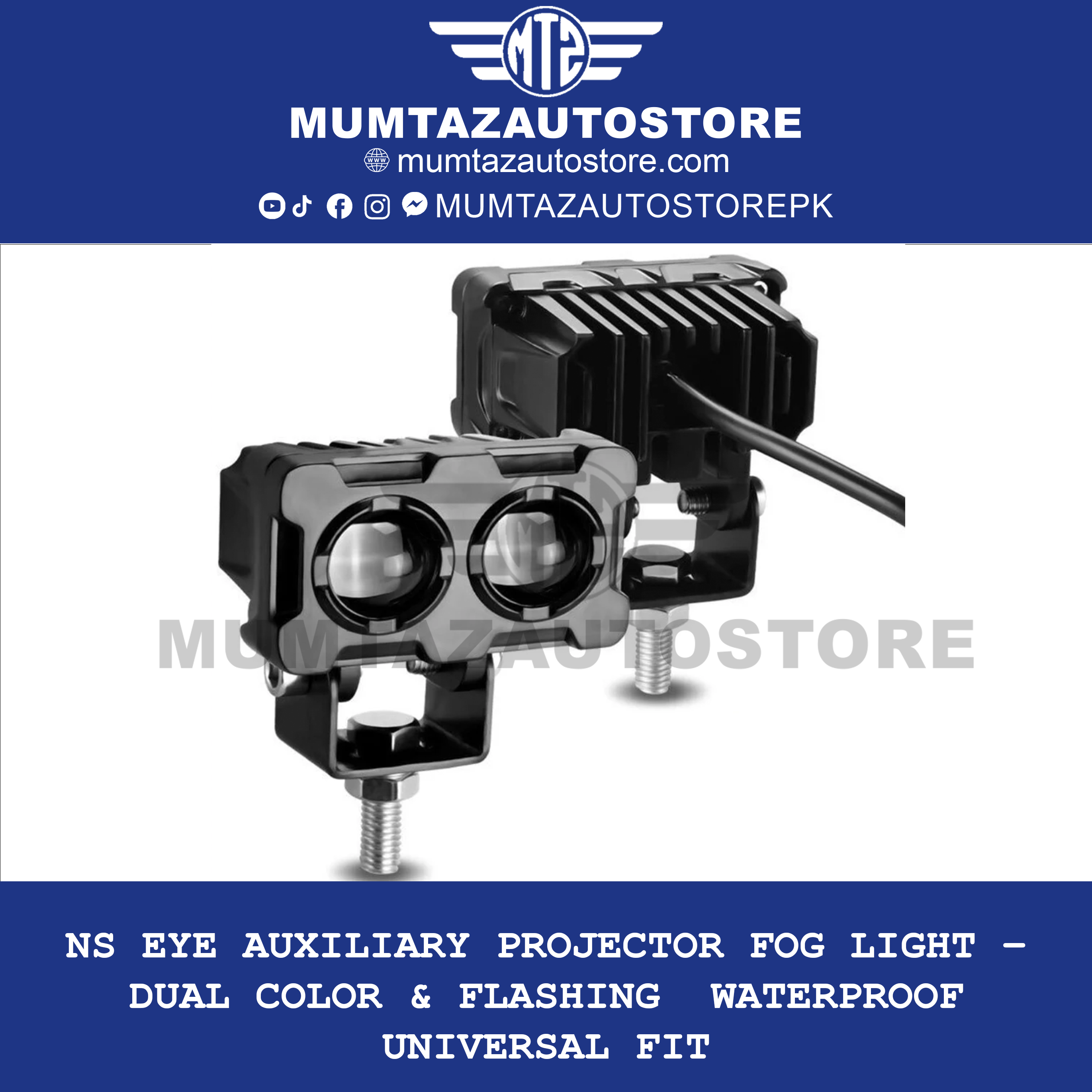 NS Eye Auxiliary Projector Fog Light – Dual Color & Flashing | Waterproof | Universal Fit