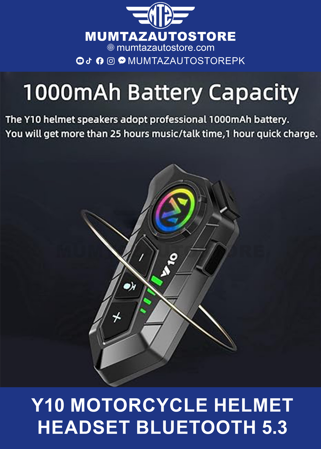 Y10 Motorcycle Helmet Headset Bluetooth 5.3 Motorcycle Wireless Hands-free Talking Headset Waterproof Motorcycle Earphone (Hard Mic)