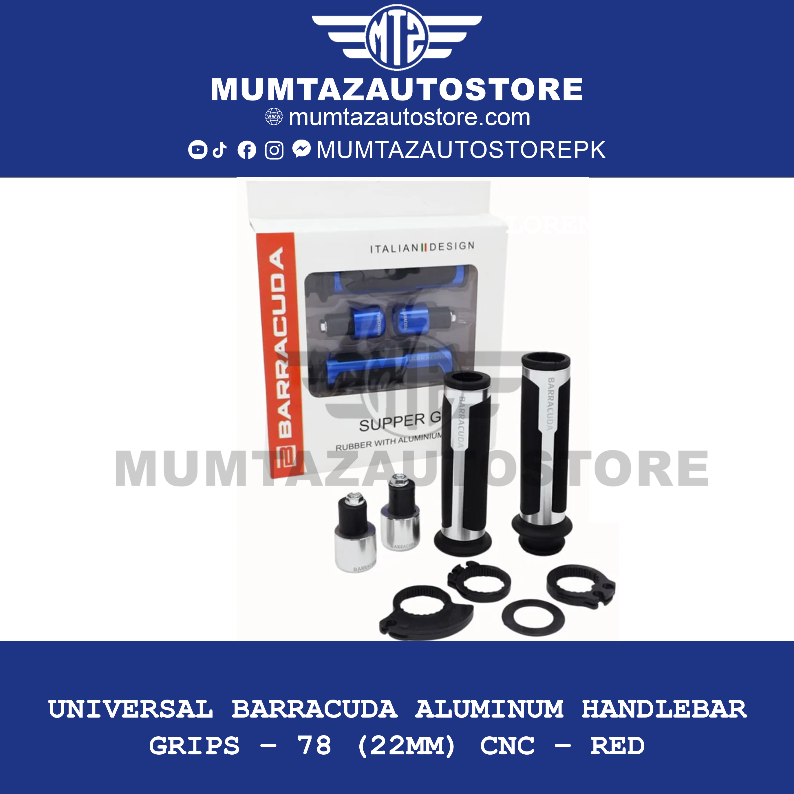 Universal BARRACUDA Aluminum Handlebar Grips – 7/8" (22mm) CNC – RED