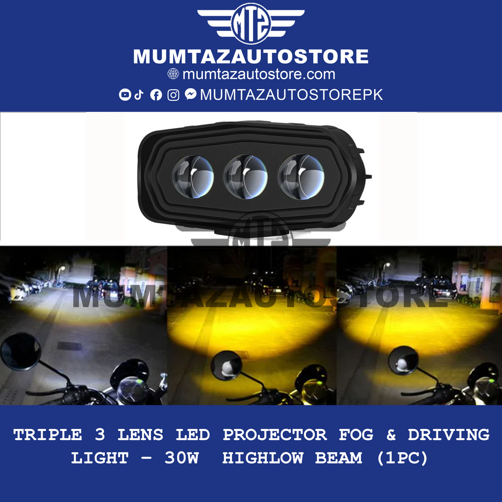Triple 3 Lens LED Projector Fog & Driving Light – 30W | High/Low Beam (1pc)