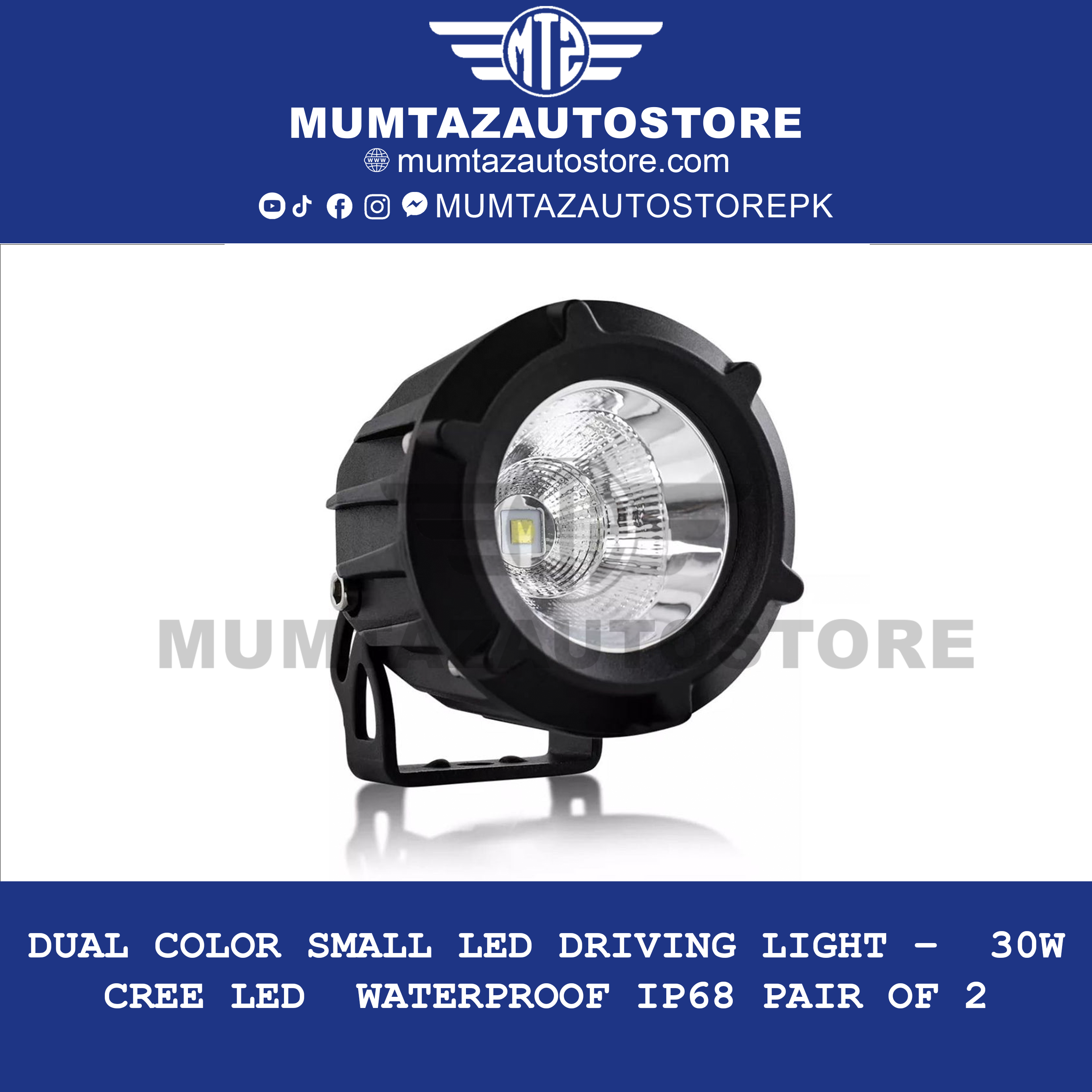 Dual Color Small LED Driving Light – | 30W CREE LED | Waterproof IP68 Pair of 2