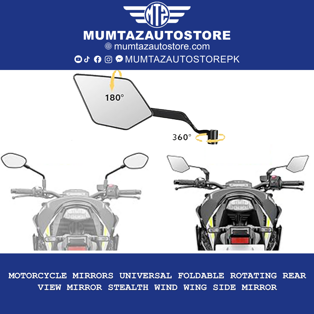 Side View Mirrors H3353-V5 – Kawasaki H2 Wing Style Rear Mirror – CNC Machined – Motorcycle