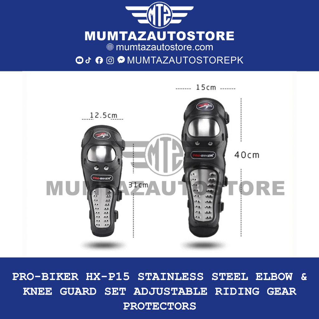 Pro-Biker HX-P15 Stainless Steel Elbow & Knee Guard Set  Adjustable Riding Gear Protectors