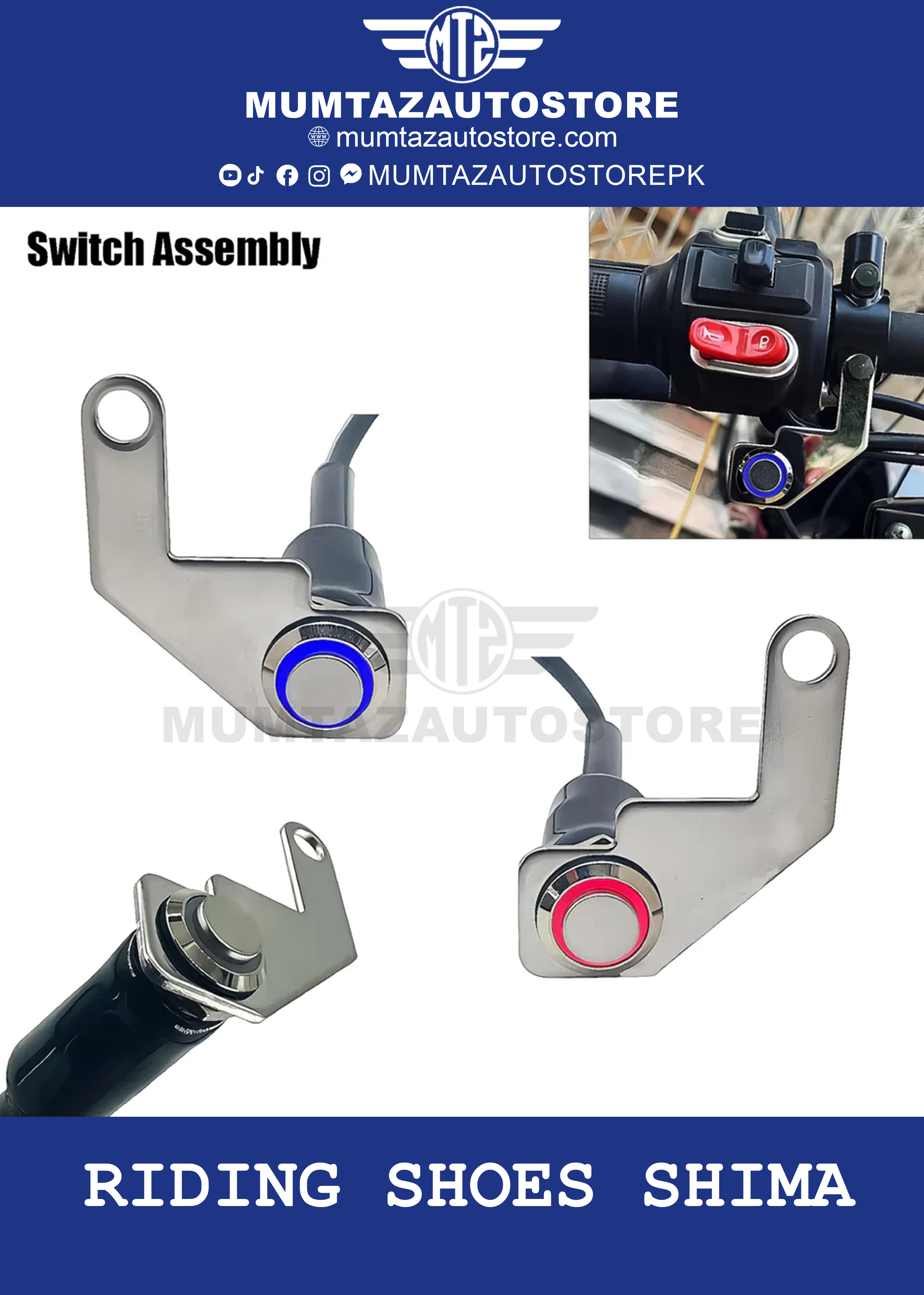 Switch Assembly  – Metal Body – LED Ring Light – Single On/Off Button – Bolt Mount – Motorcycle