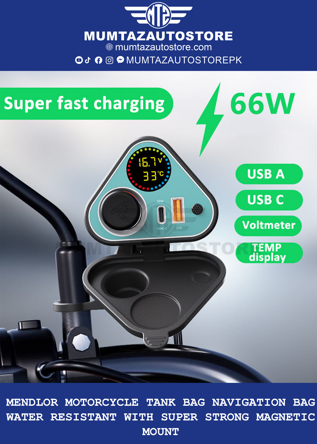 66W Three in One Charger Fast Charger Voltmeter Motorcycle with Switch