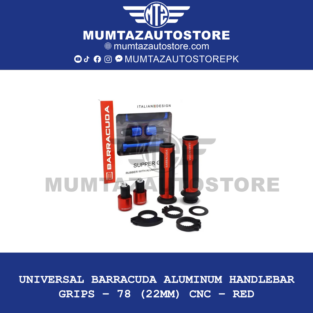 Universal BARRACUDA Aluminum Handlebar Grips – 7/8" (22mm) CNC – RED