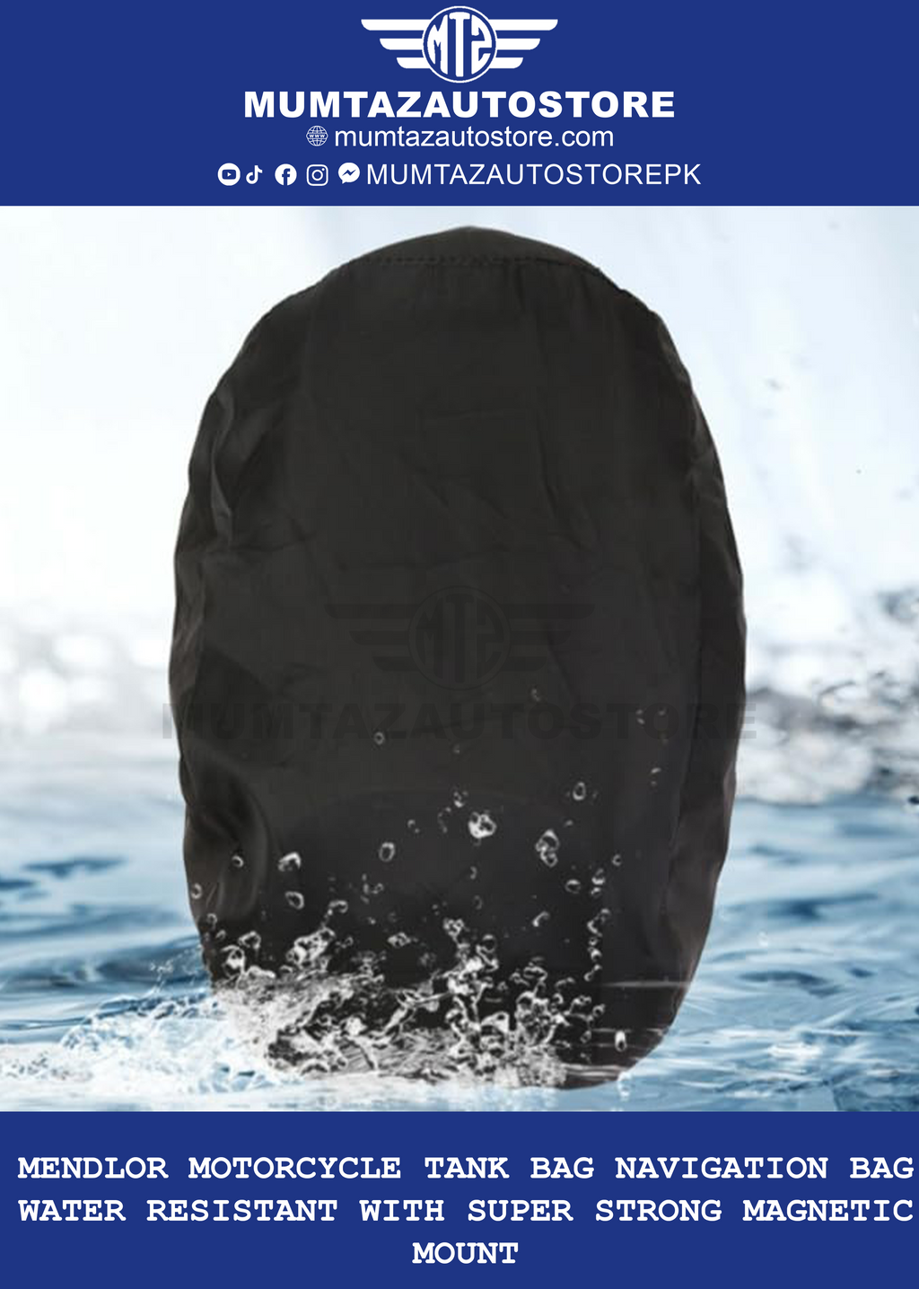 MENDLOR Motorcycle Tank Bag Navigation Bag Water Resistant with Super Strong Magnetic Mount Black Big 14.1"L x 7.48"W x 3.15"H 4L