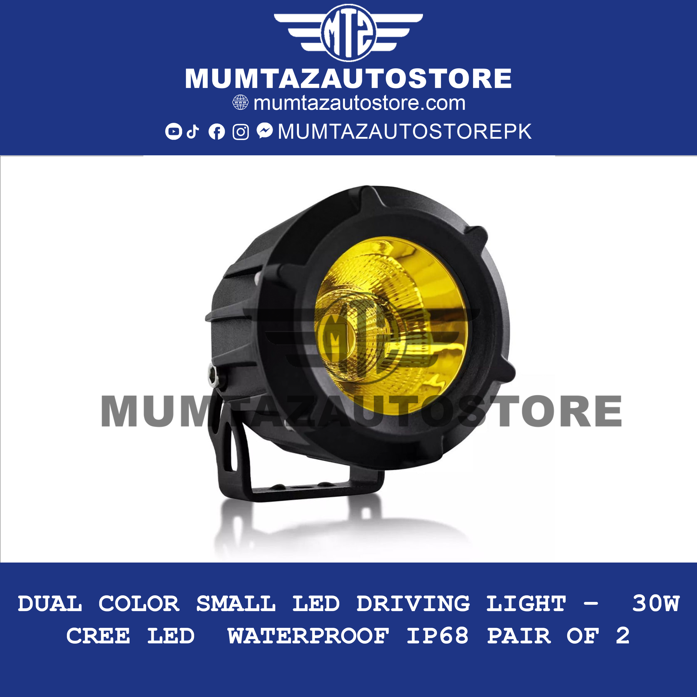 Dual Color Small LED Driving Light – | 30W CREE LED | Waterproof IP68 Pair of 2