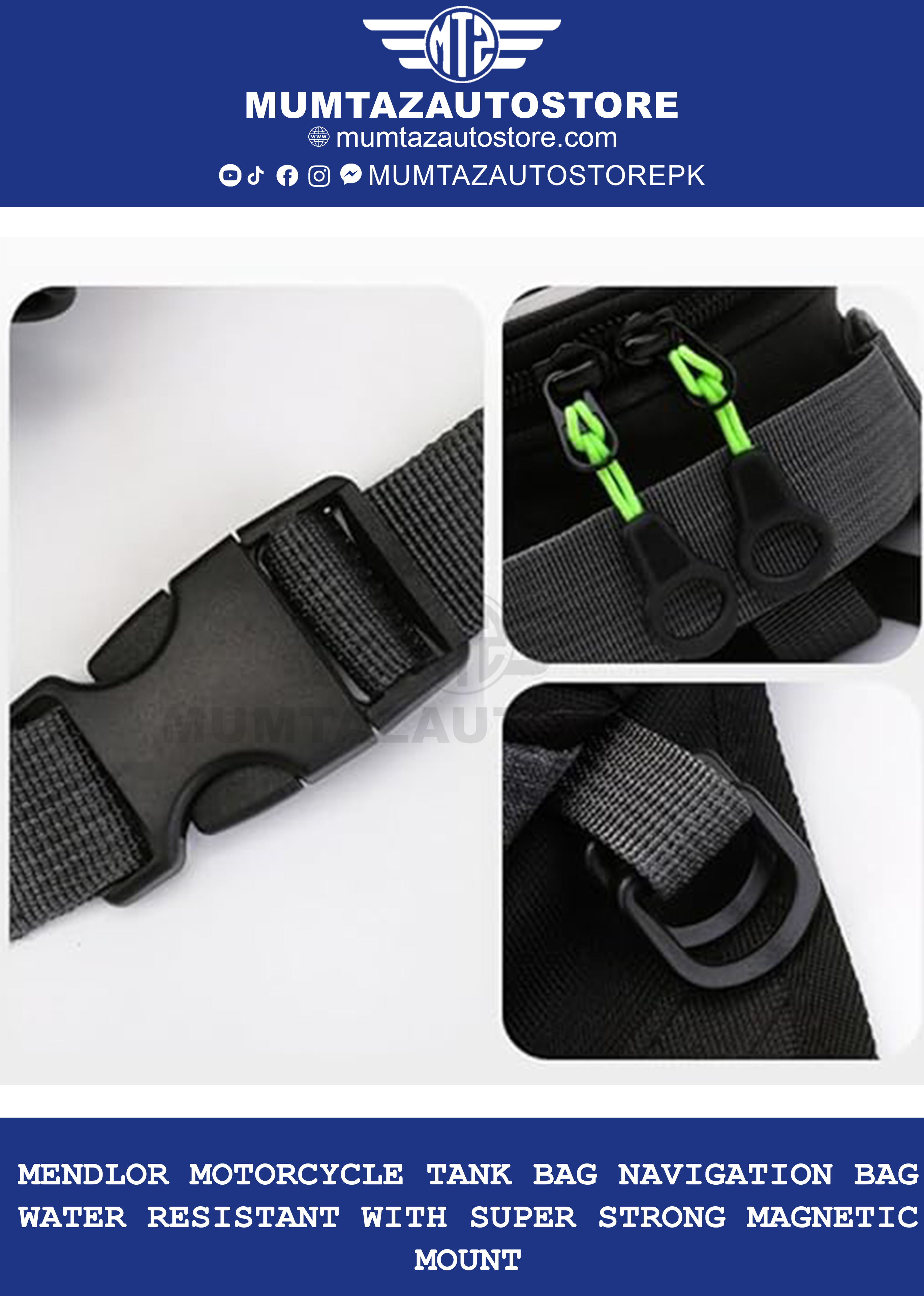 MENDLOR Motorcycle Tank Bag Navigation Bag Water Resistant with Super Strong Magnetic Mount Black Big 14.1"L x 7.48"W x 3.15"H 4L