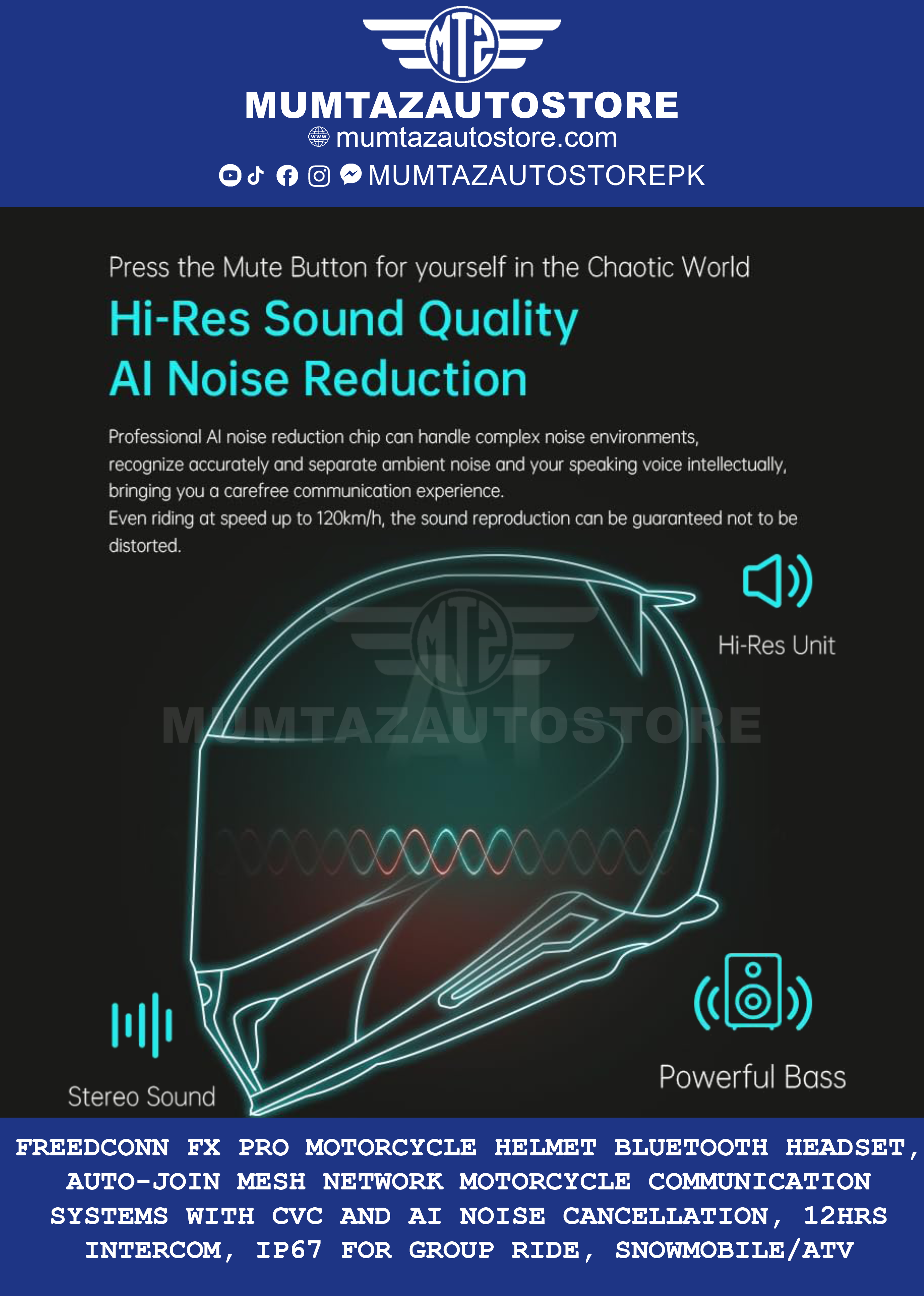 FreedConn FX PRO Motorcycle Helmet Bluetooth Headset, Auto-Join Mesh Network Motorcycle Communication Systems with CVC and AI Noise Cancellation, 12Hrs Intercom, IP67 for Group Ride, Snowmobile/ATV