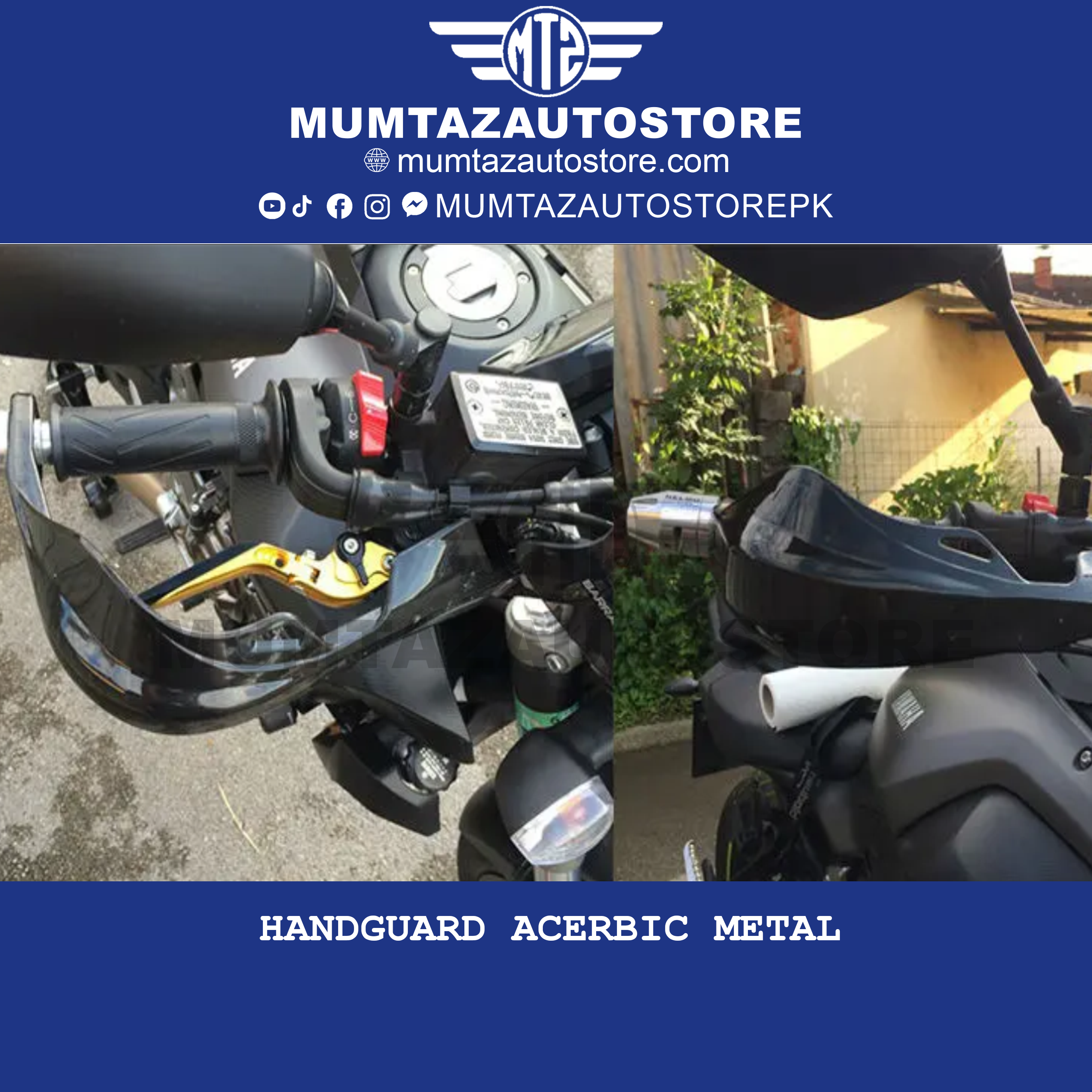 Universal Motorcycle Hand Guard – Windproof Handlebar Protector for 125cc+ Bikes – Black with Yellow Line