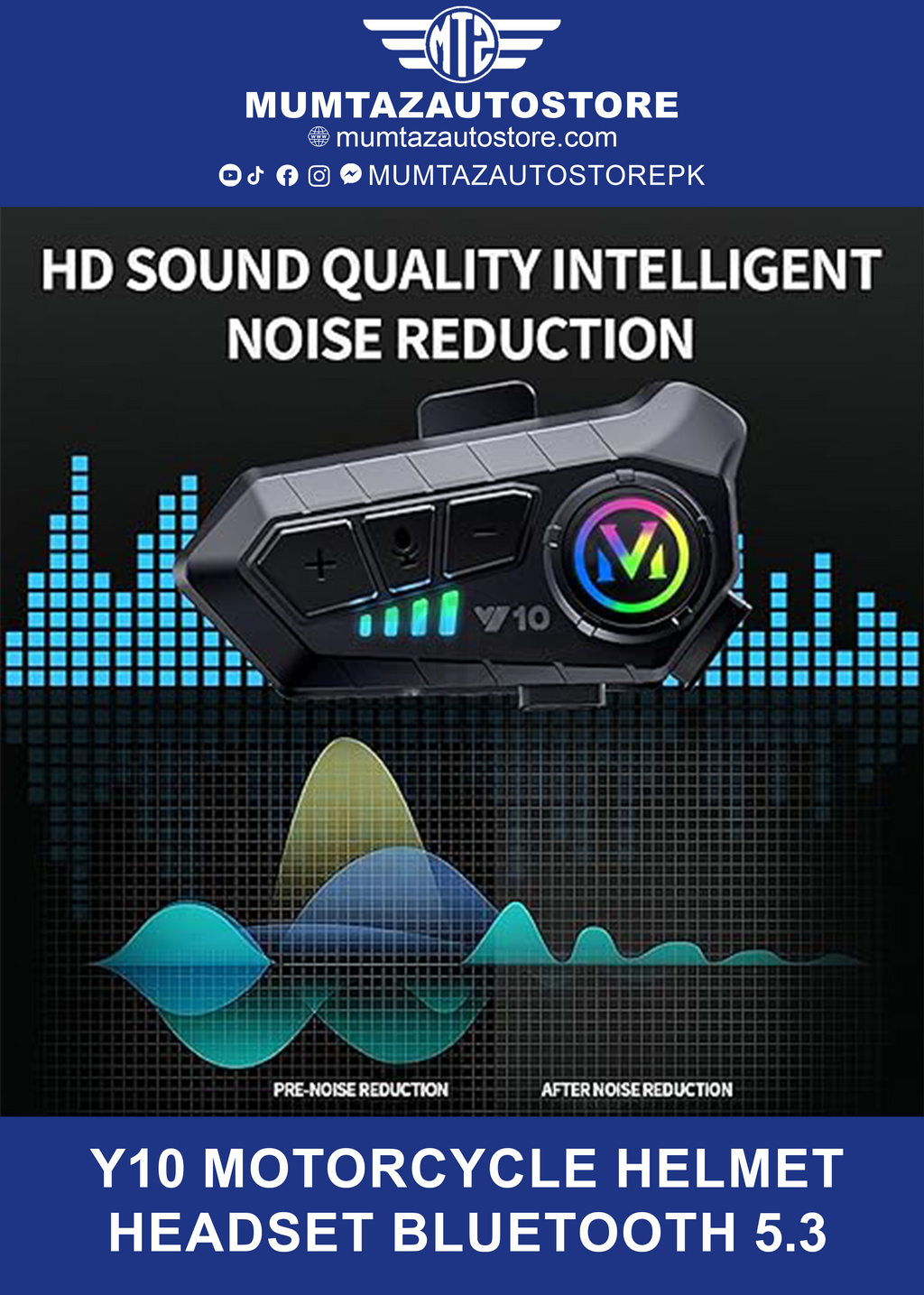 Y10 Motorcycle Helmet Headset Bluetooth 5.3 Motorcycle Wireless Hands-free Talking Headset Waterproof Motorcycle Earphone (Hard Mic)